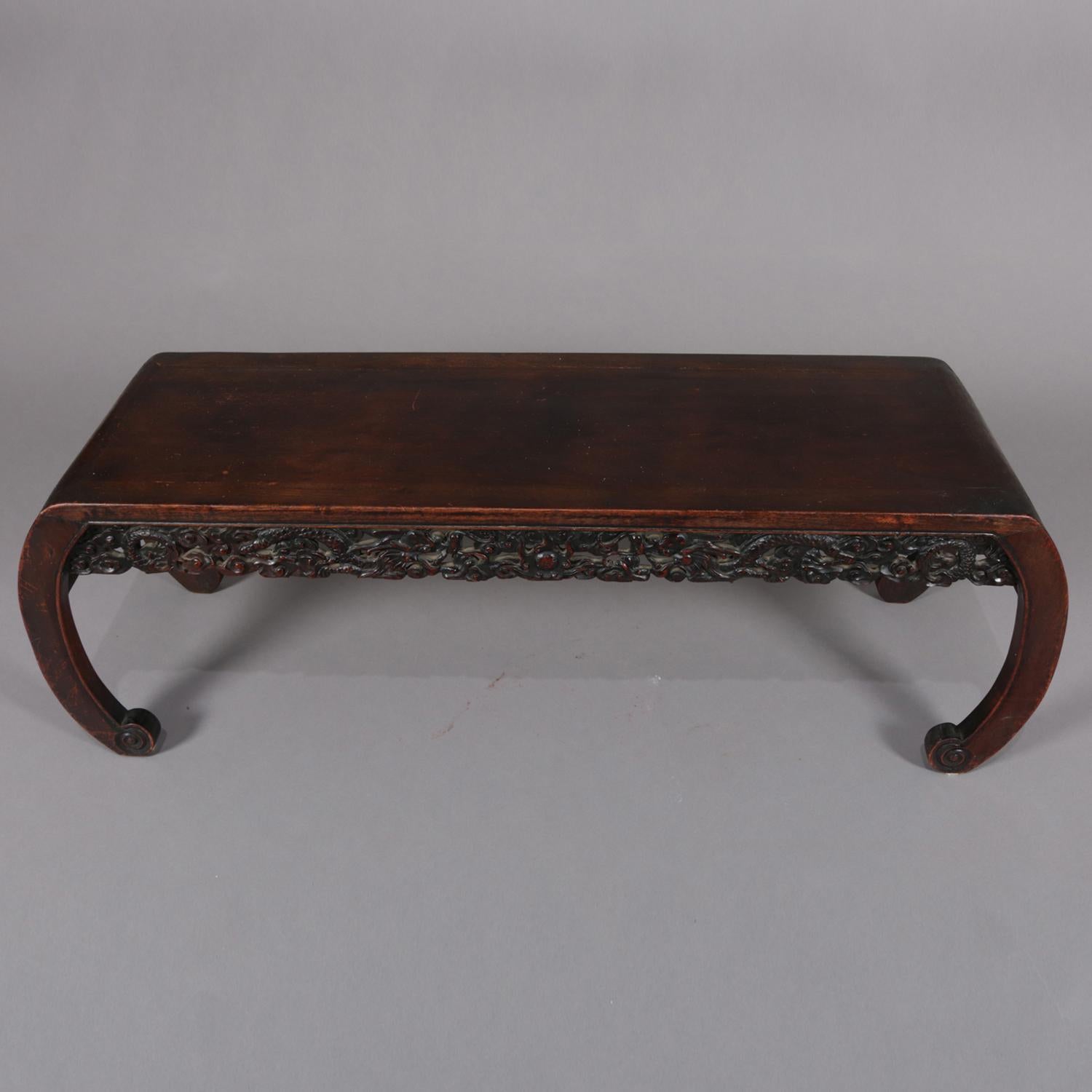 Antique Chinese Figural Carved Hardwood Low Table, 20th Century 2