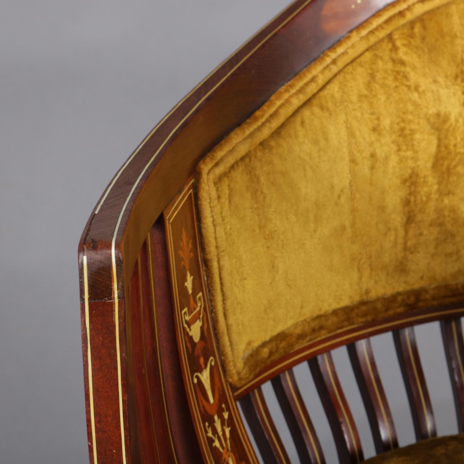 Mahogany Antique Italian Neoclassical Satinwood Marquetry Inlaid Side Chair, circa 1890