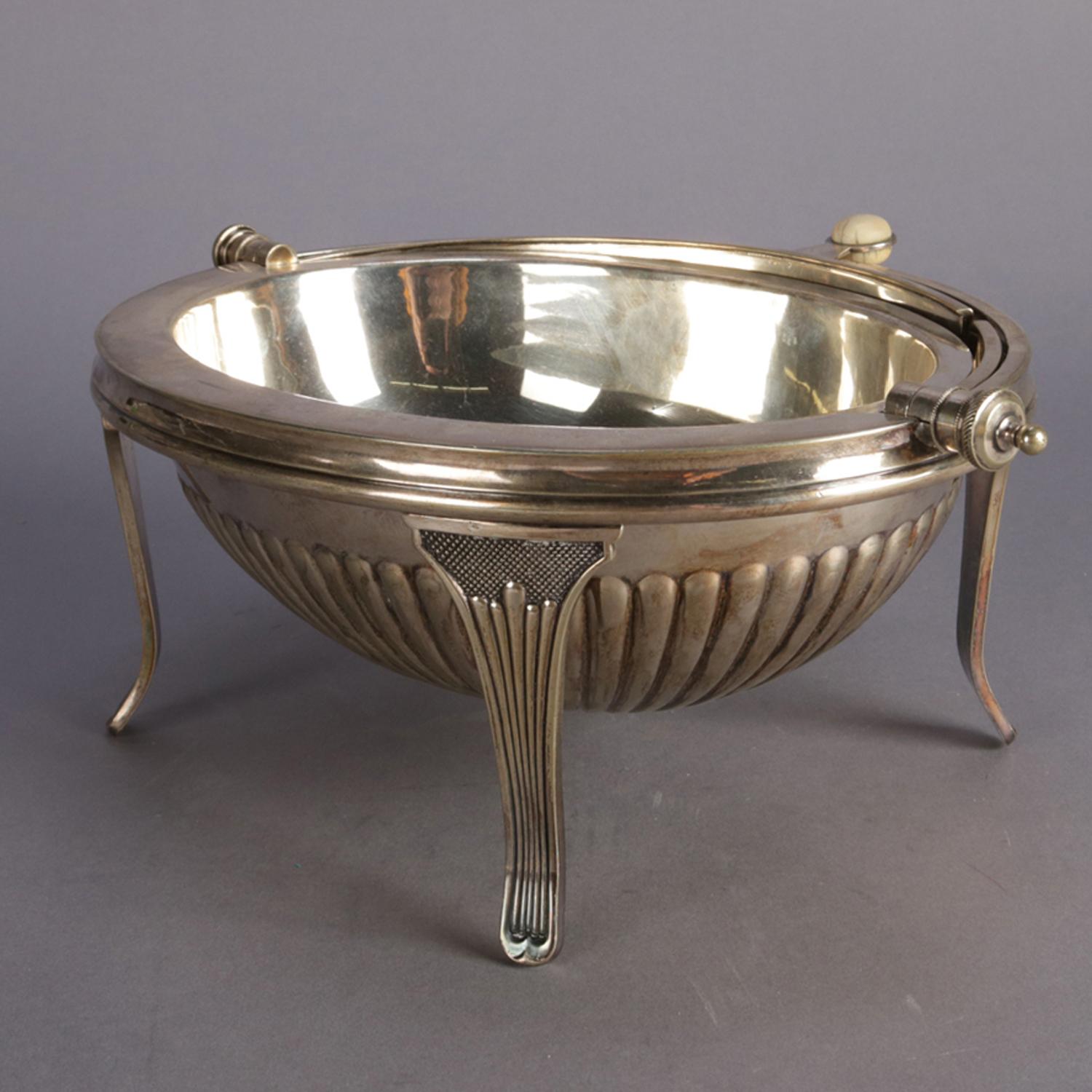 English Georgian Formal Silver Plate Serving Dish with Revolving Lid, circa 1920 In Good Condition In Big Flats, NY