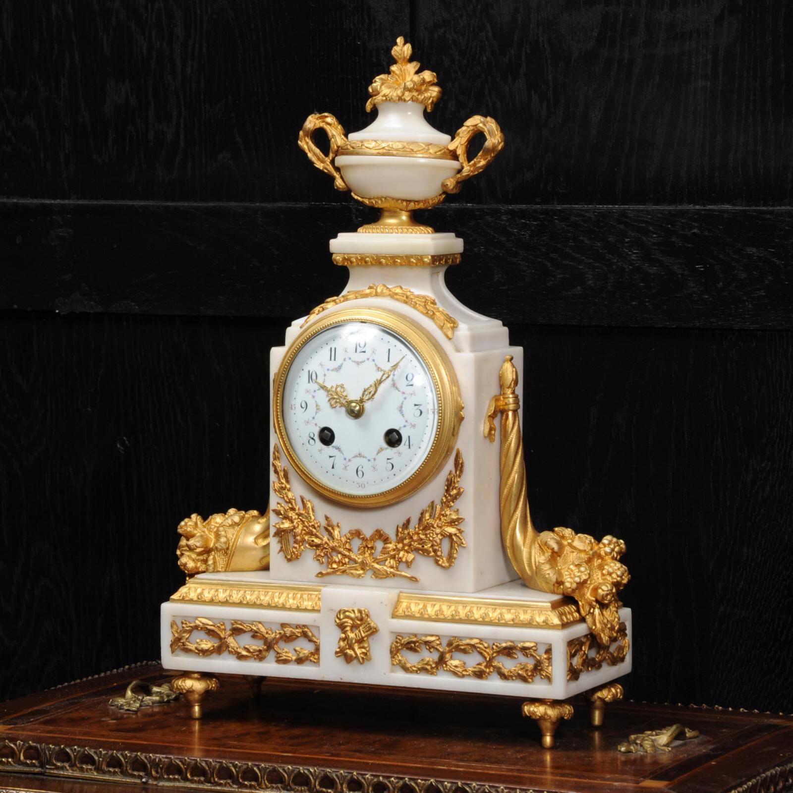 Antique French White Marble and Ormolu Boudoir Clock 1