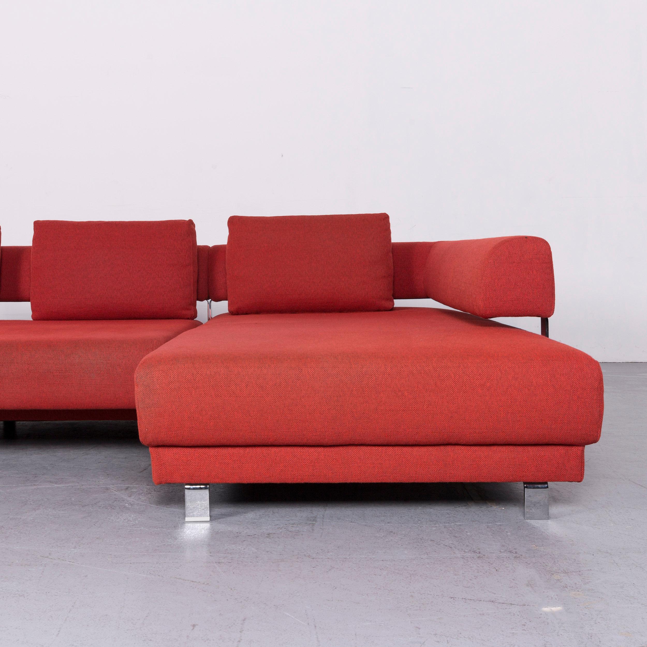 Ewald Schillig Brand Face Designer Sofa Footstool Set Fabric Red Corner Couch In Good Condition For Sale In Cologne, DE