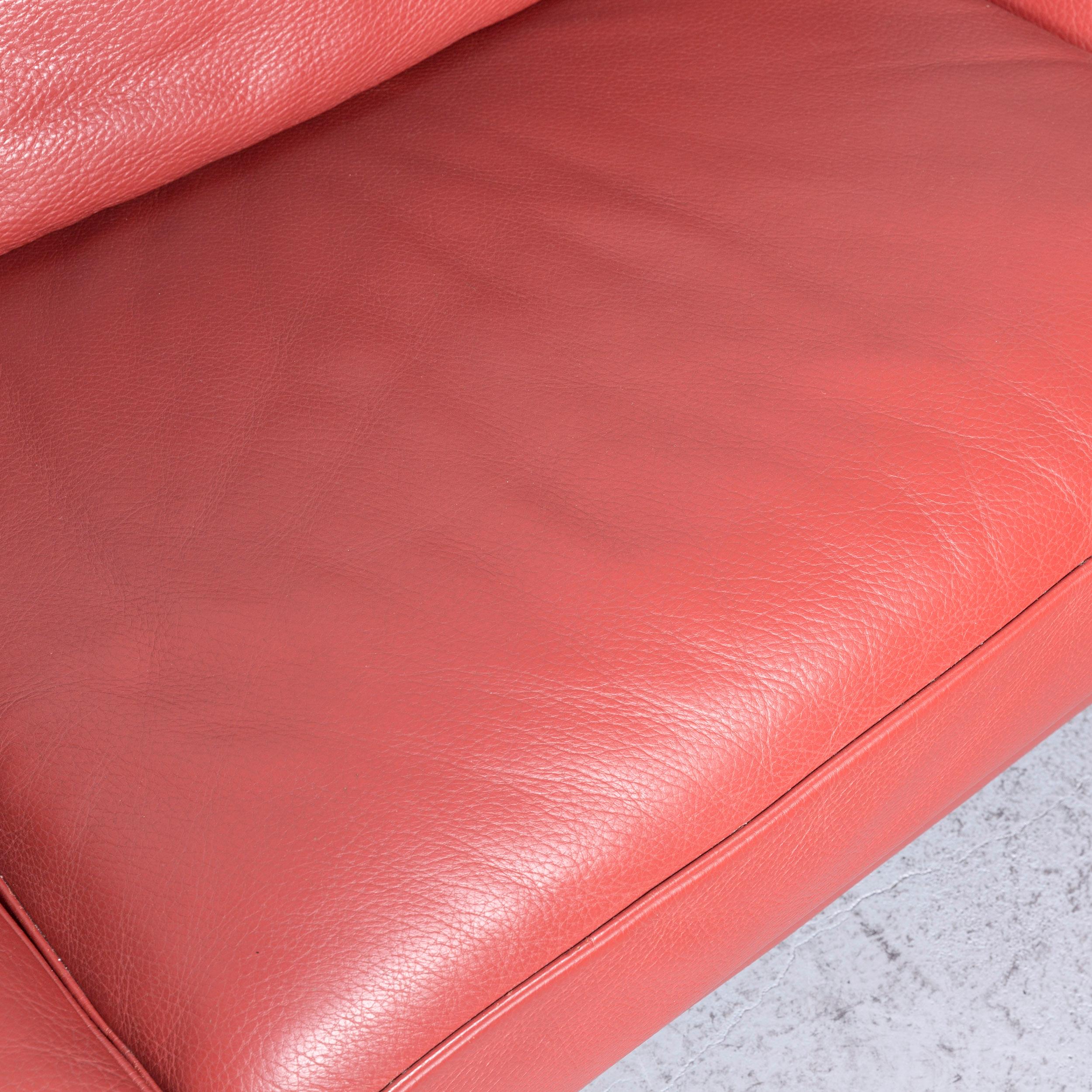 French Roche Bobois Designer Leather Sofa Red Two-Seat Couch