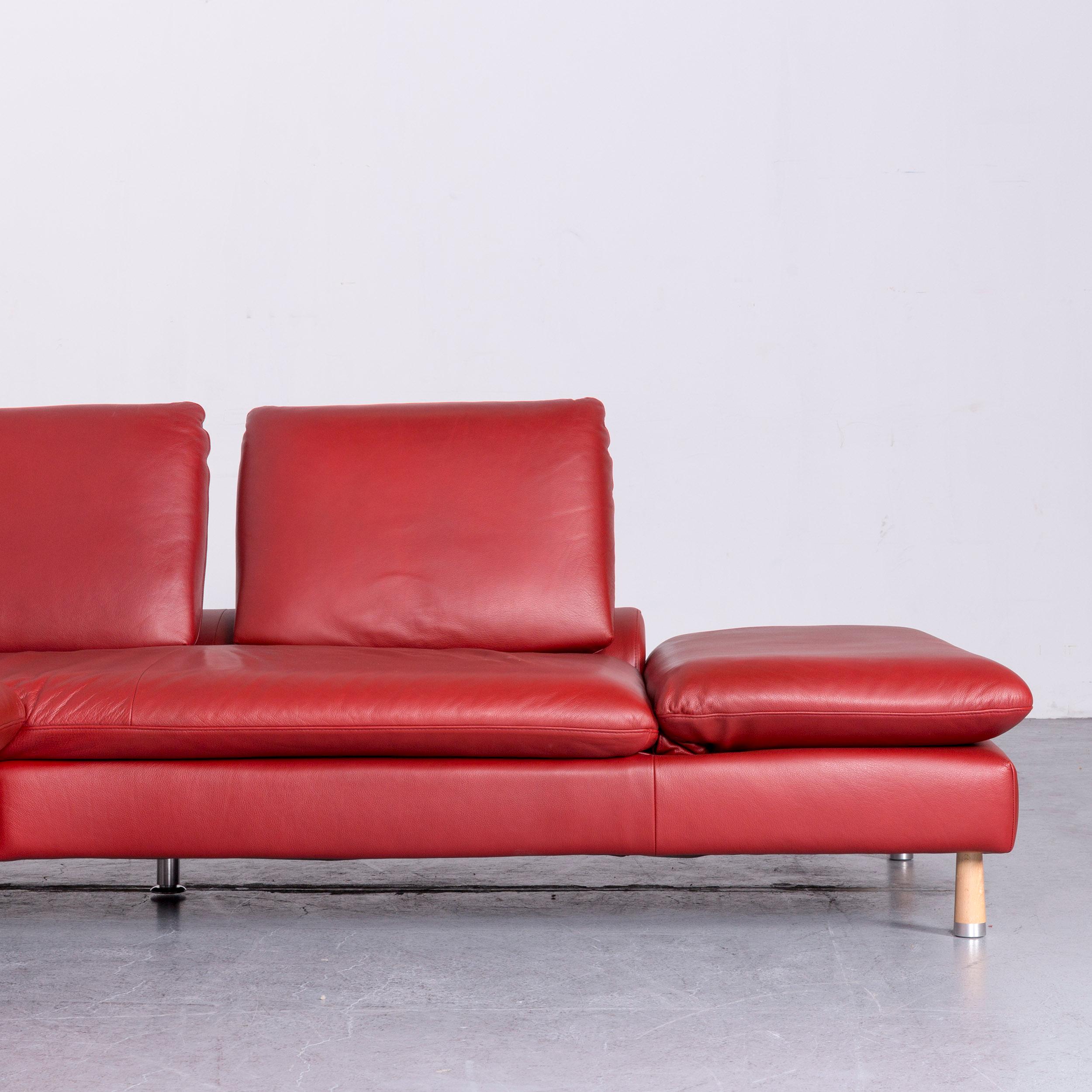 German Willi Schillig Designer Leather Corner Sofa Red Corner-Couch For Sale