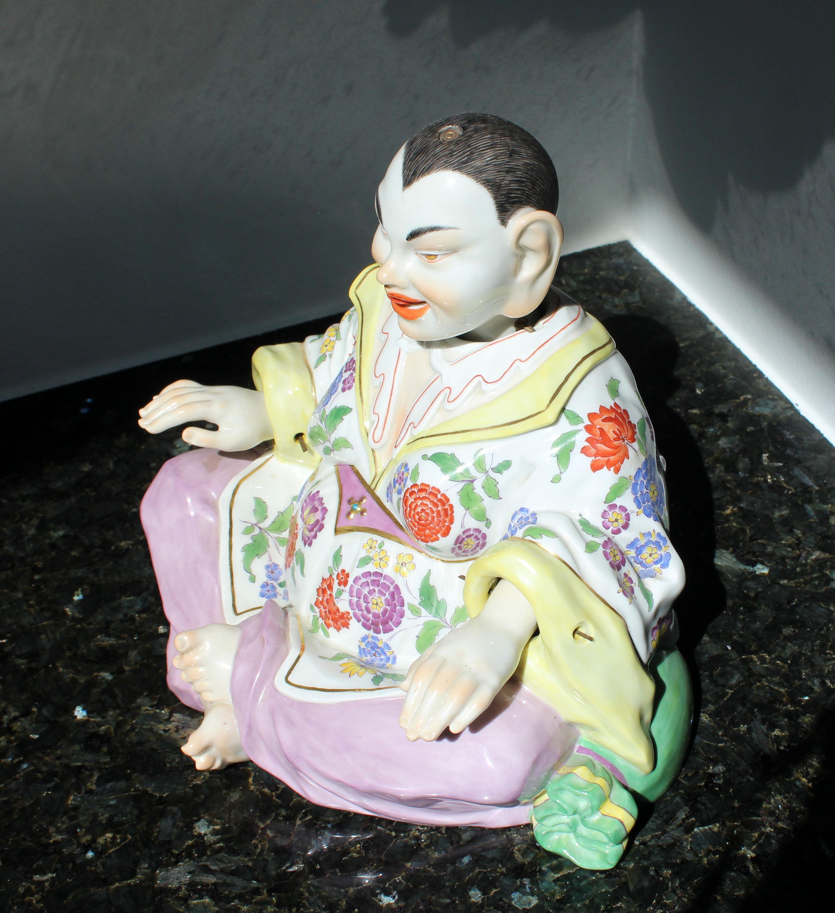 German Antique Meissen Porcelain Articulated Nodder Nodding Head Pagoda Figure
