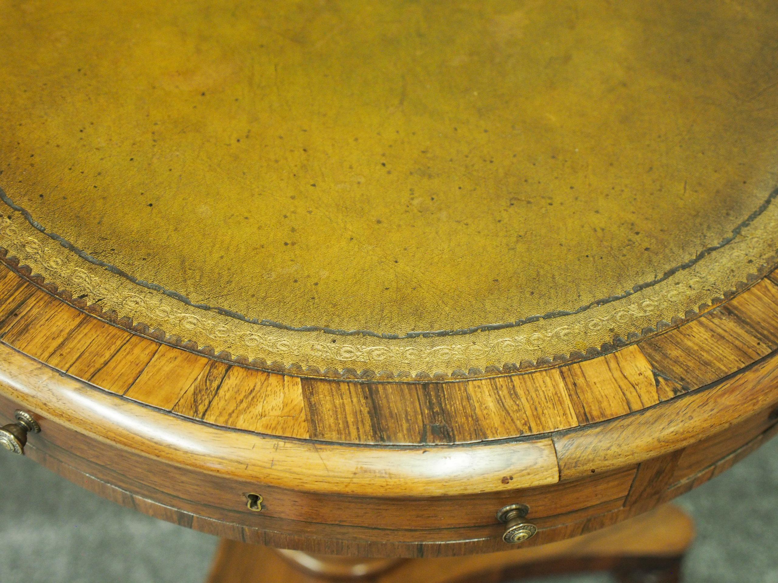 Small George IV Rosewood and Leather Top Drum Table 2