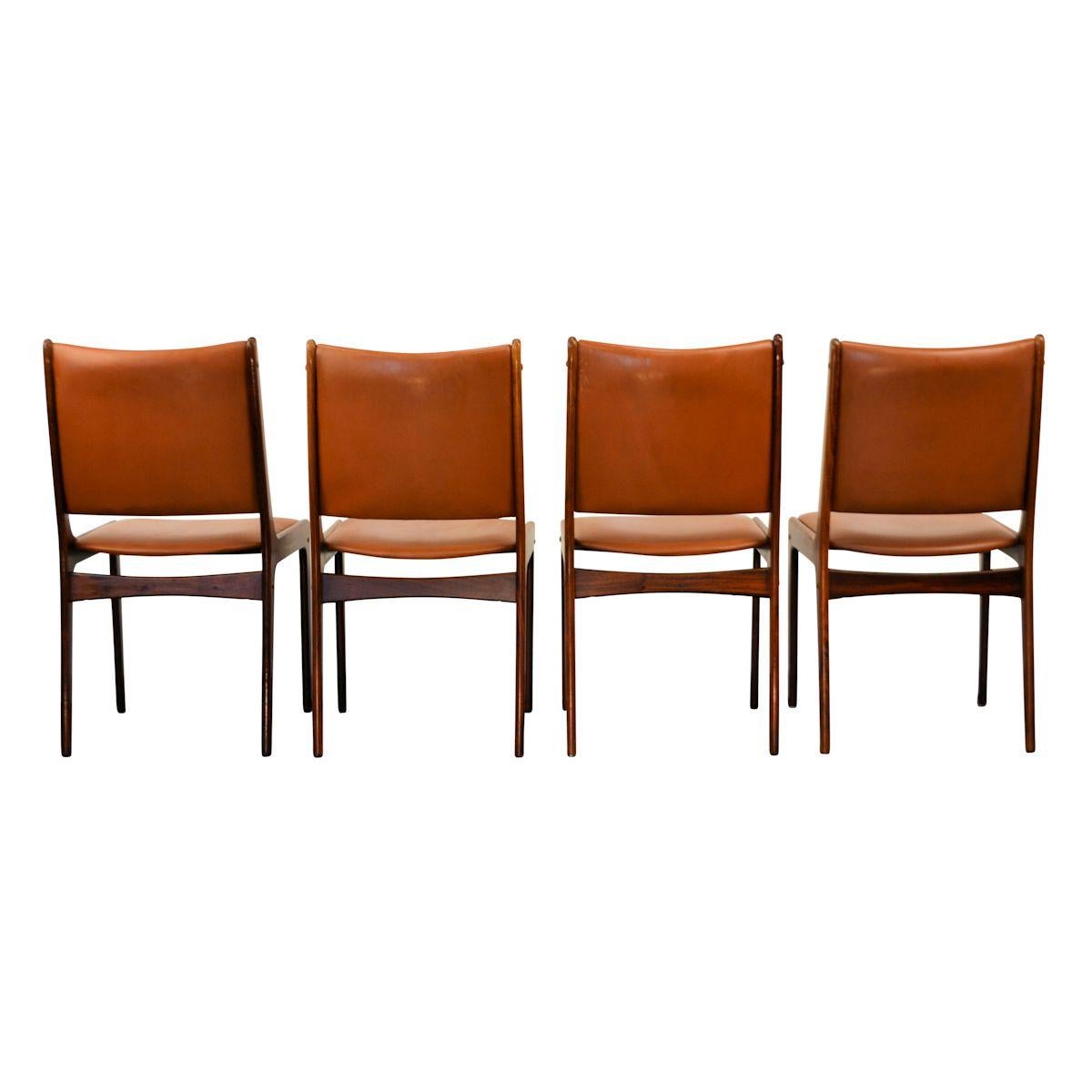 Mid-20th Century Vintage Johannes Andersen Palisander/Leather Dining Chairs, Set of Four