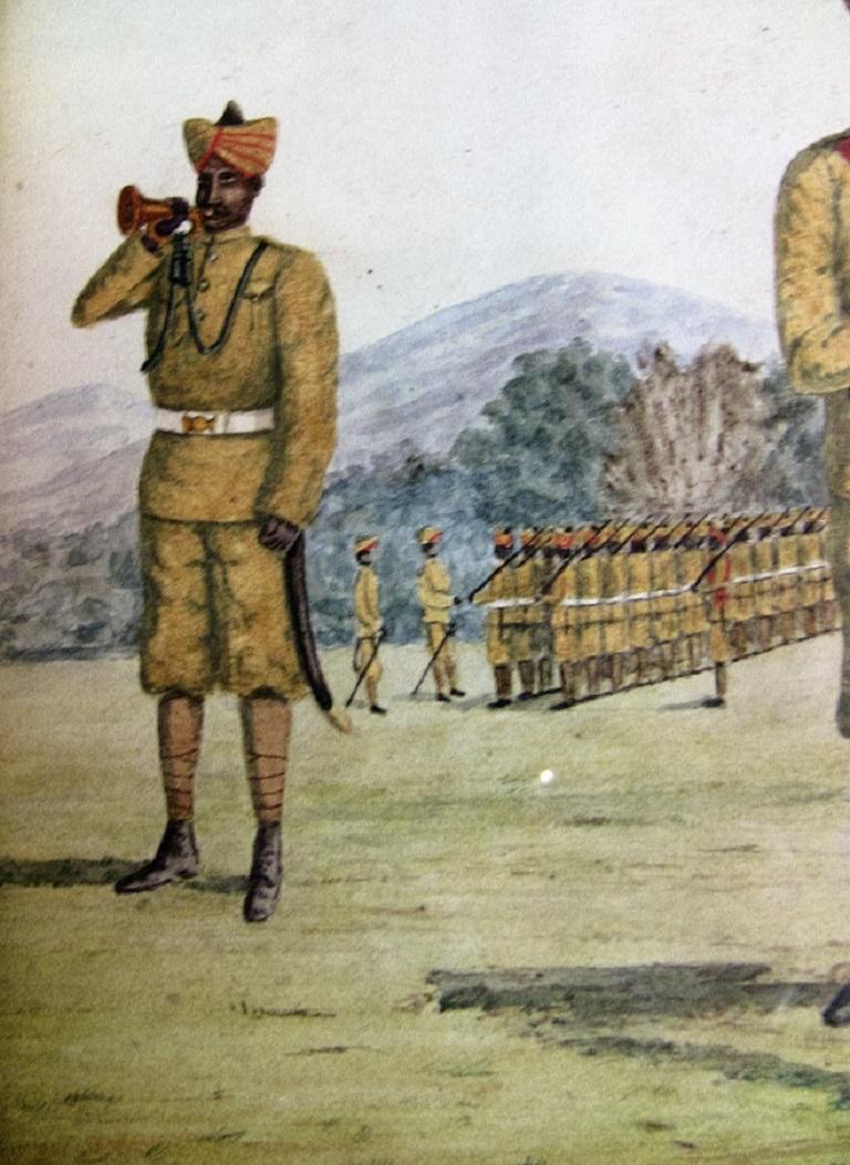 Paper 19th Century Anglo-Indian Sikh Regiment Watercolor