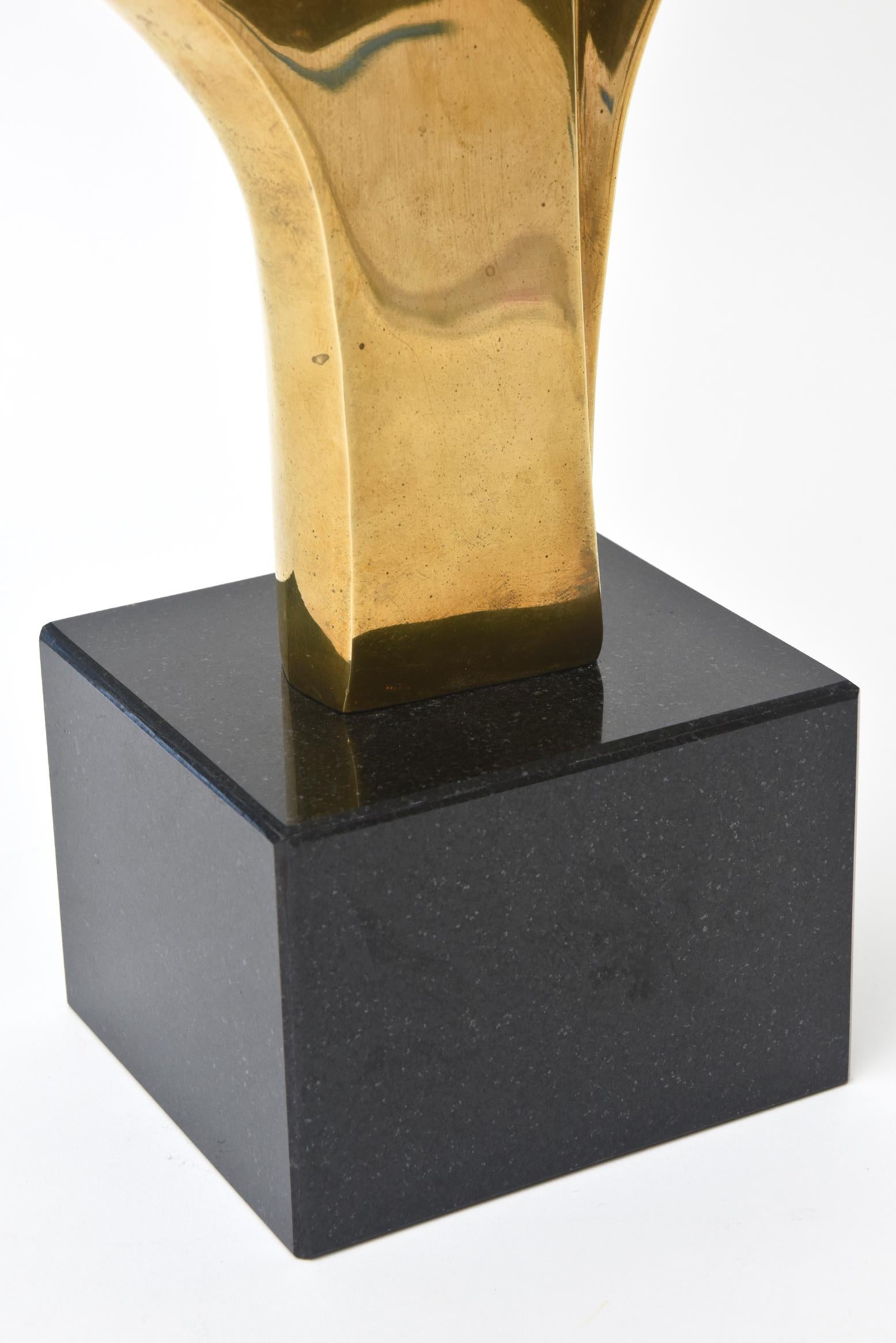 Late 20th Century Modernist Abstract Brass Sculpture on Black Granite Base Vintage