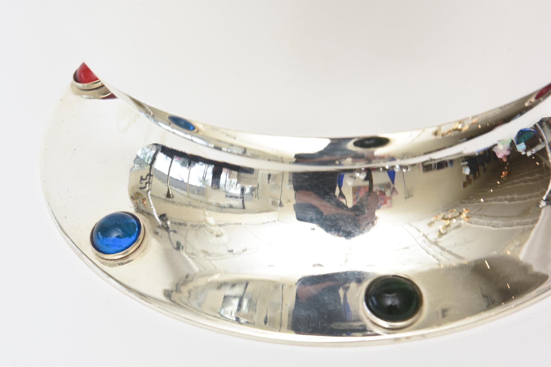 American Mid-Century Modern Silver Plate & Glass Stone Crown Ice/ Champagne Bucket/ Bar