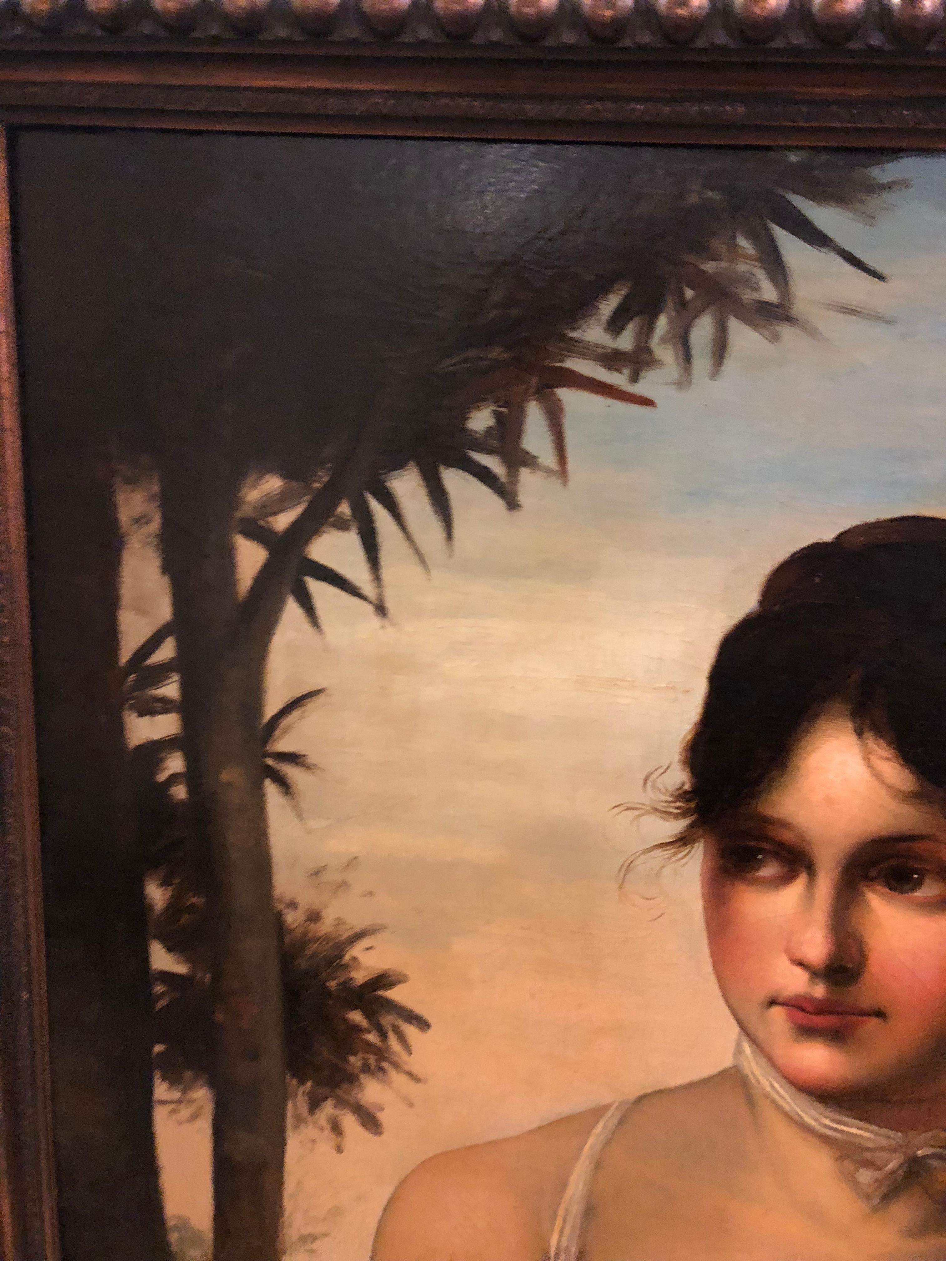 19th Century Oil on Canvas, a Portrait Beautiful Maiden, Signed A. Zienert 1