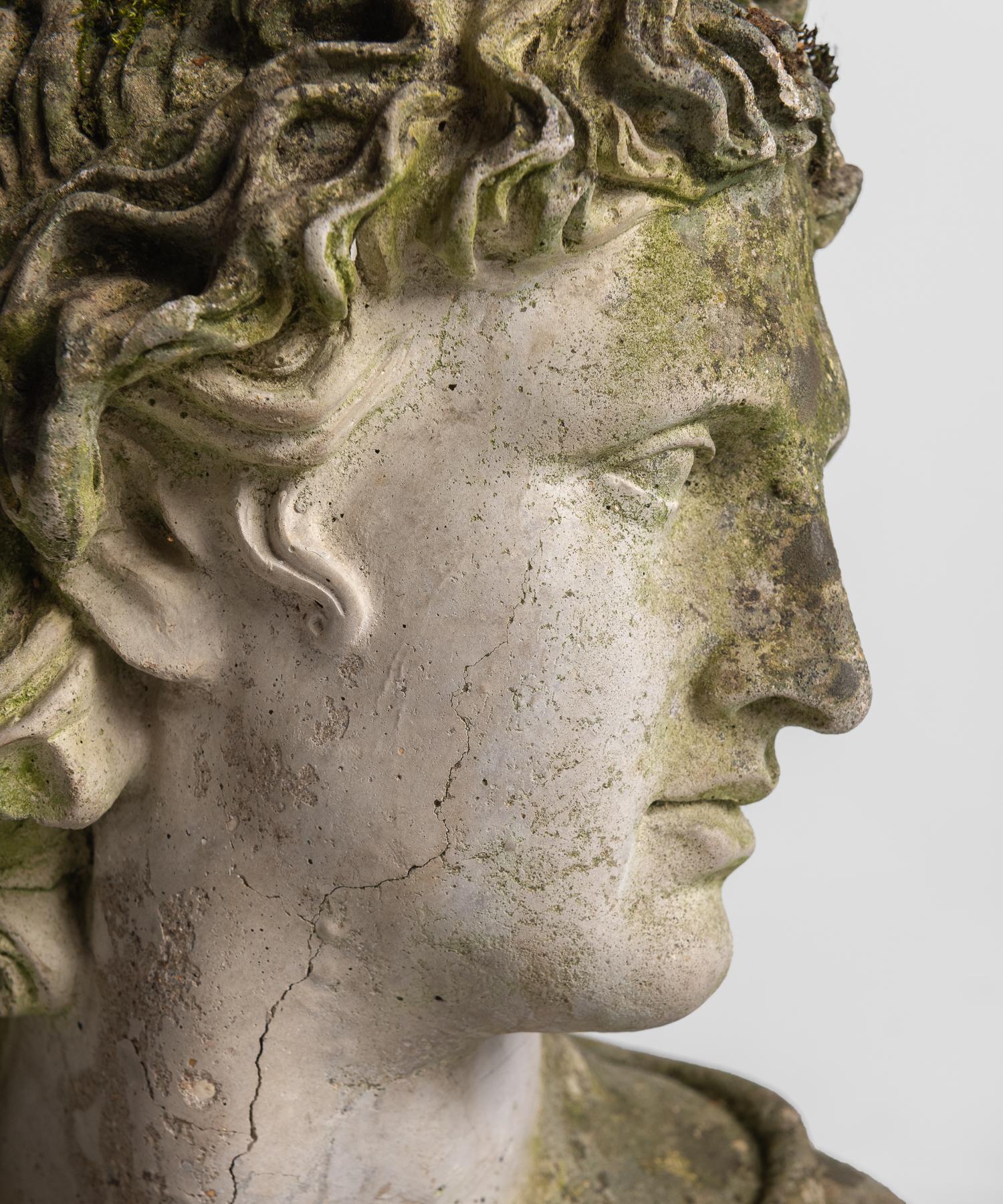 Weathered Garden Bust after Apollo Belvedere, circa 1940 In Excellent Condition In Culver City, CA