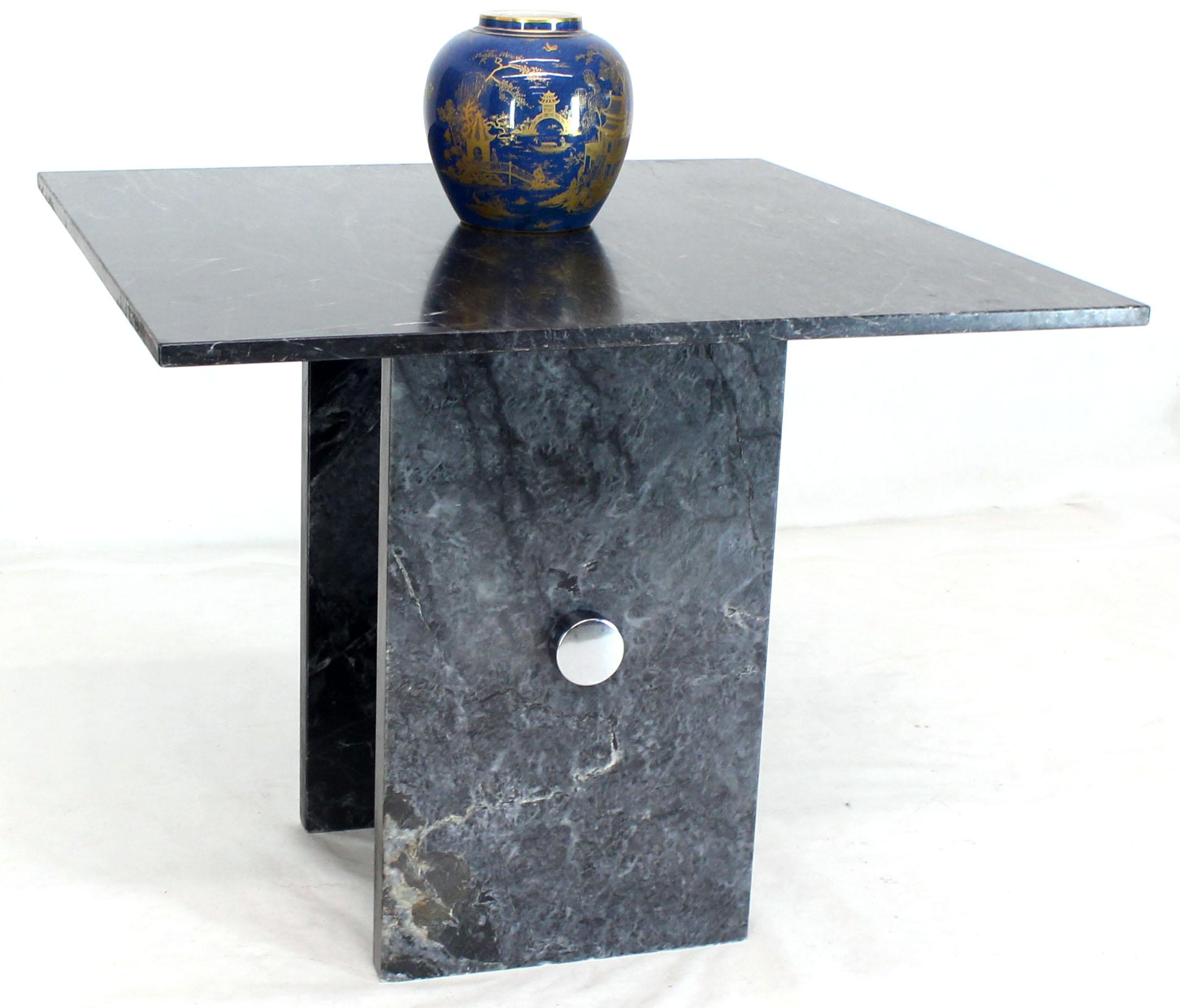 Mid-Century Modern Black Square Marble Top Small Conference Dining Game Cafe Table