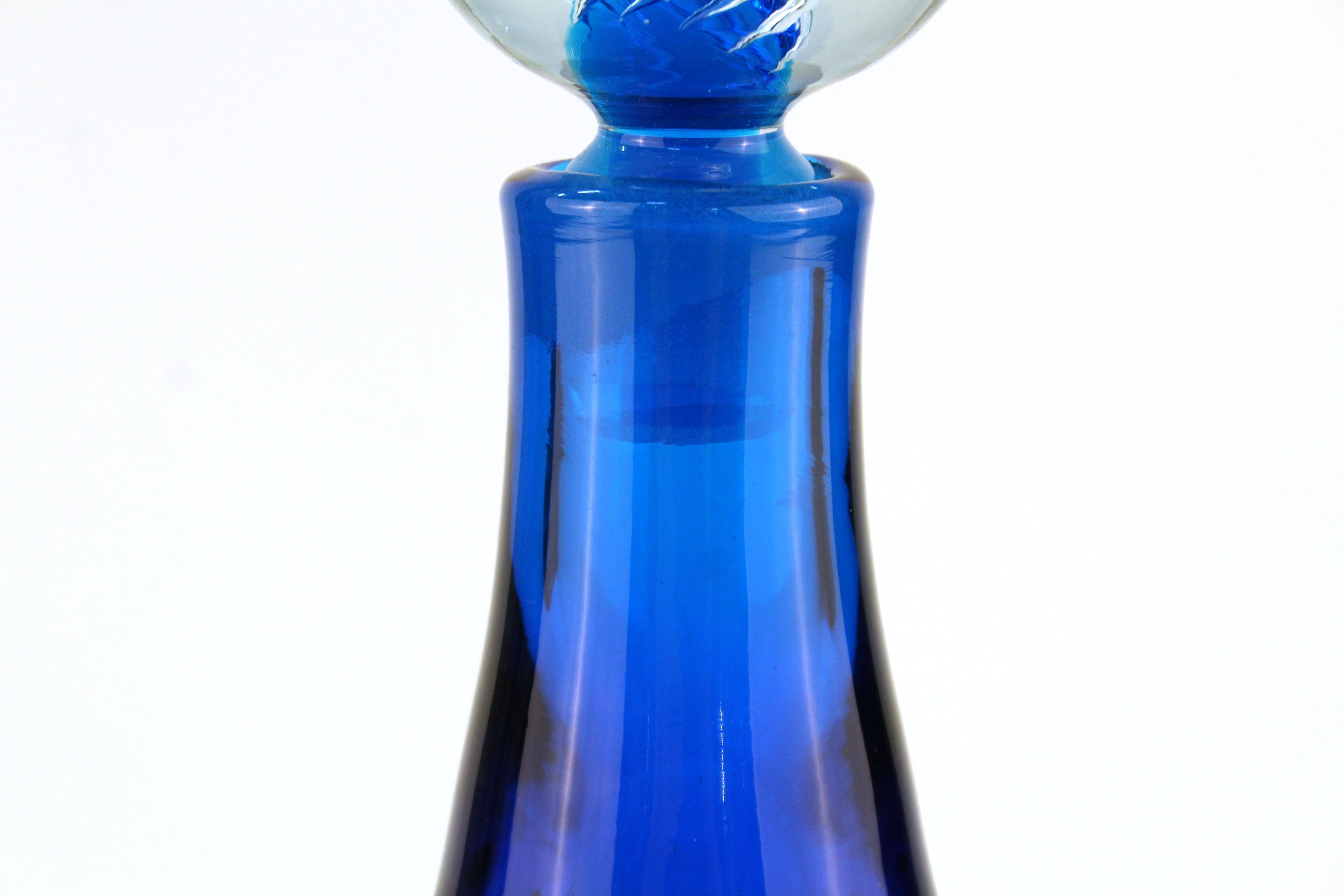 Mid-Century Modern Joel Myers for Blenko Midcentury Cobalt Blue Glass Decanter & Air Twist Stopper