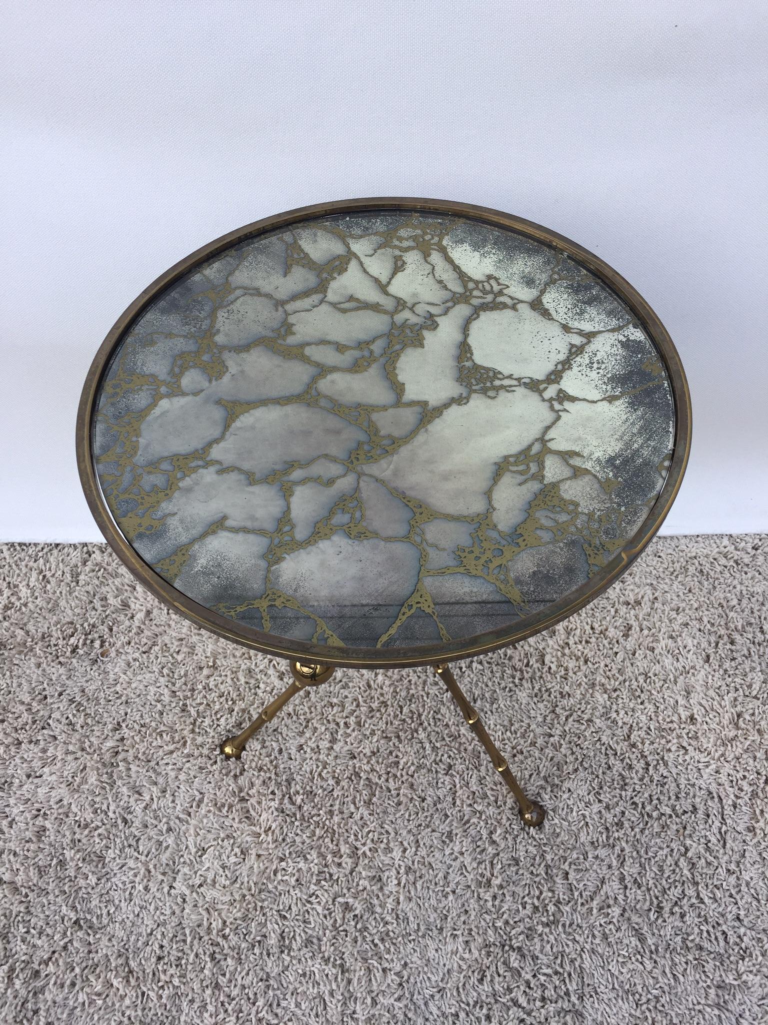 20th Century Maison Baguès Bronze Smoked Grey Gilt  Vien Mirror Top Table Hollywood Regency