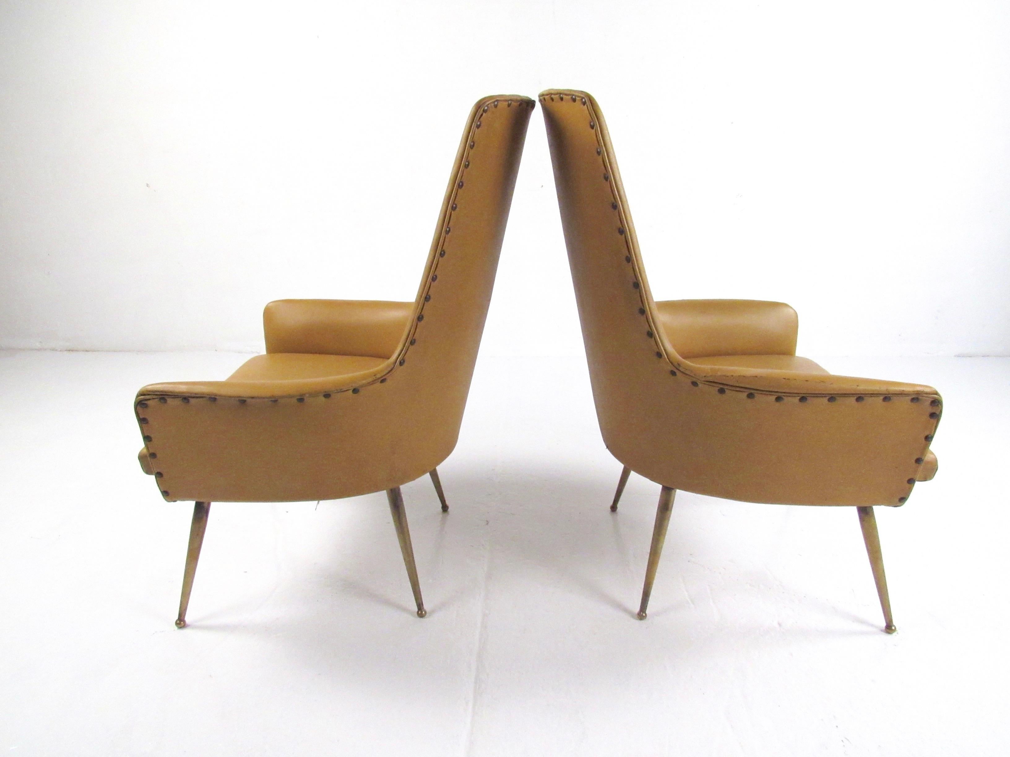 Brass Pair of Italian Modern Side Chairs, circa 1950s