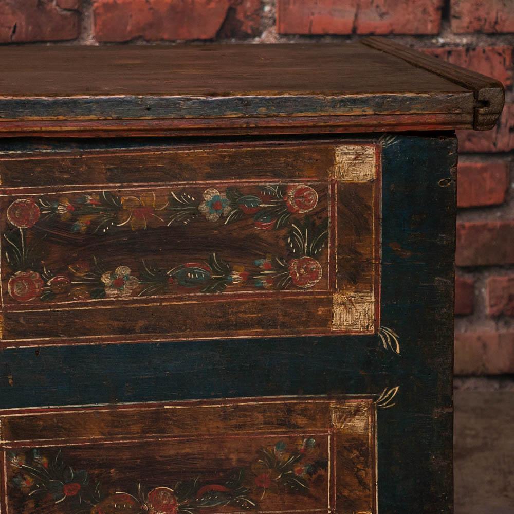 Pine Antique Flat Top Trunk With Original Paint from Hungary