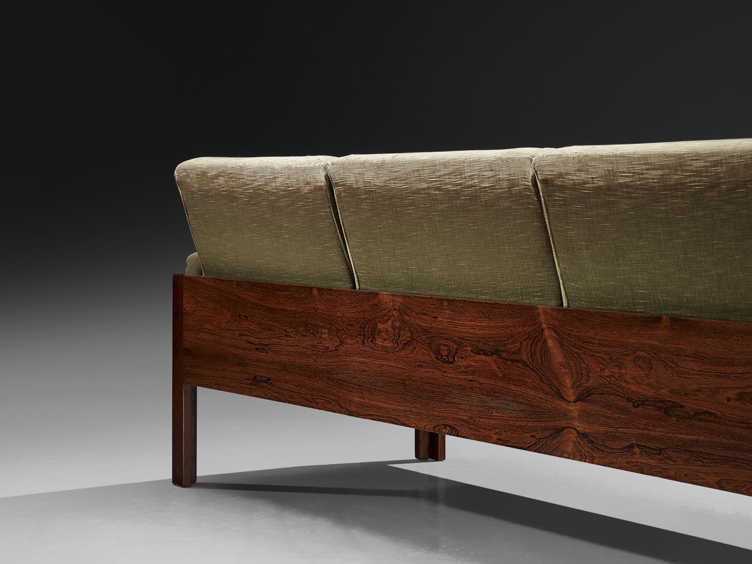 Scandinavian Sofa Rosewood and Green Fabric 1