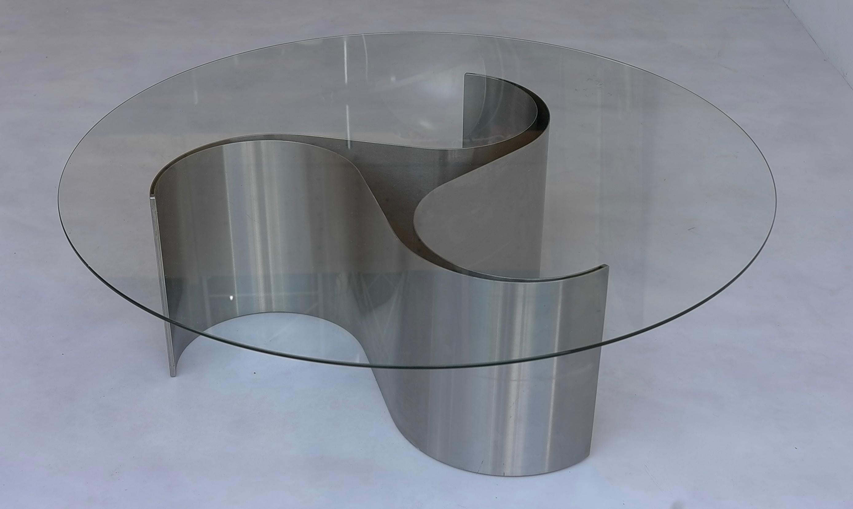 Late 20th Century Sculptural Coffee Table in Glass and Steel by Patrice Maffei, France, 1970s