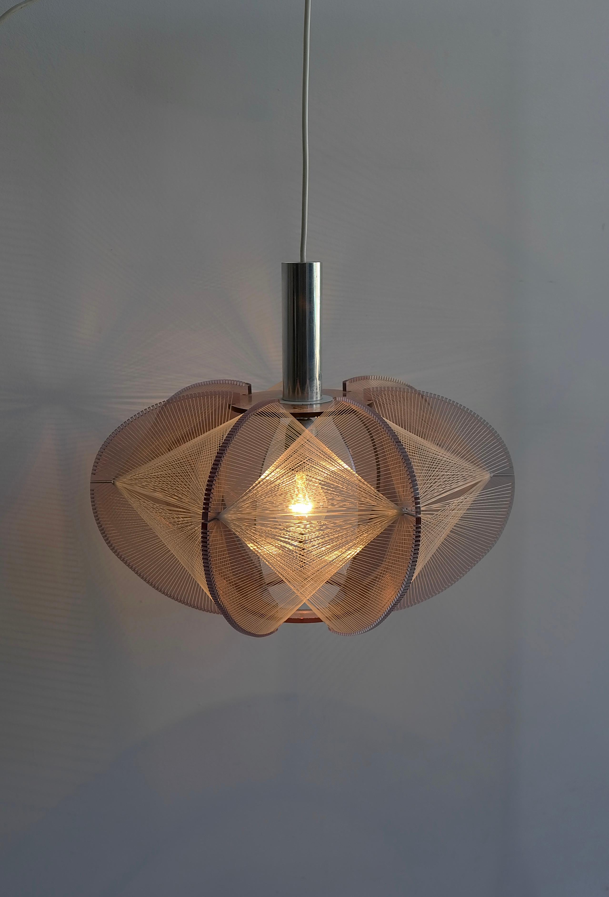 German Paul Secon for Sompex-Clear Purple Wire Pendant Lamp, 1970s For Sale