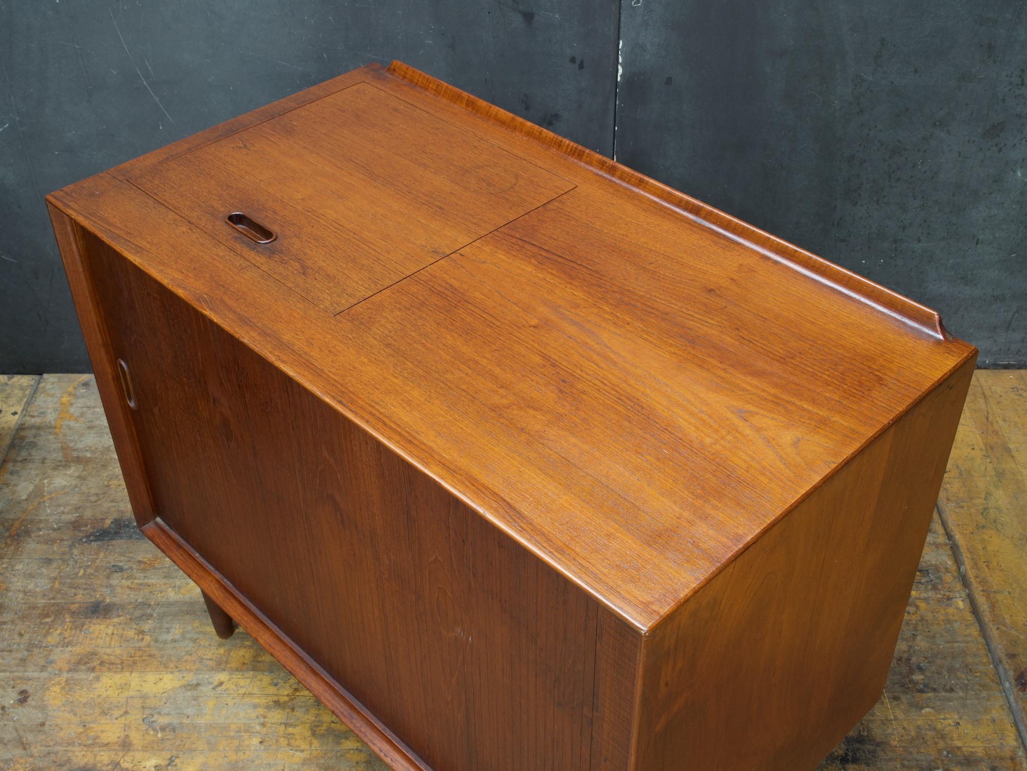 Scandinavian Modern Arne Vodder Hifi Cabinet Teak Tambour Petite Stereo Credenza Danish Midcentury