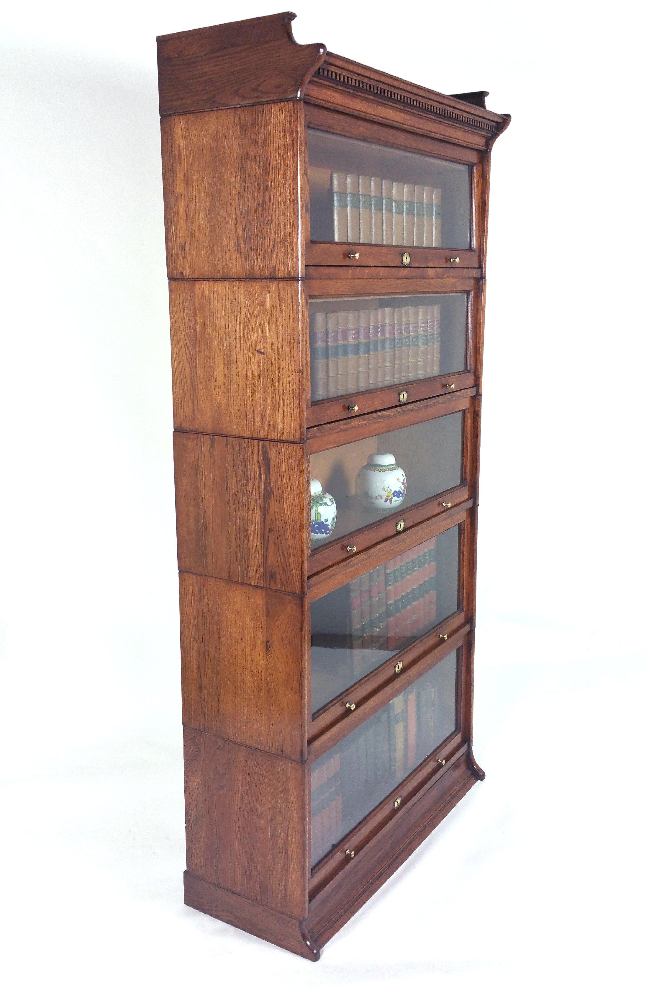 20th Century Fine Pair of Edwardian Oak 5 Section ‘Lebus’ Stacking Bookcases