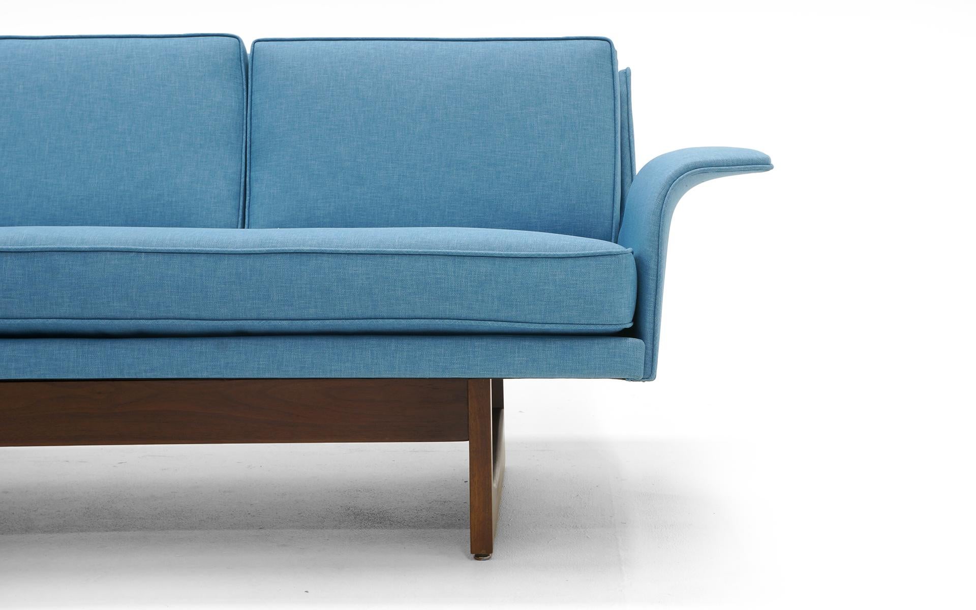 Upholstery Four-Seat Sofa Possibly Danish Modern or Adrian Pearsall, Beautiful Blue Fabric