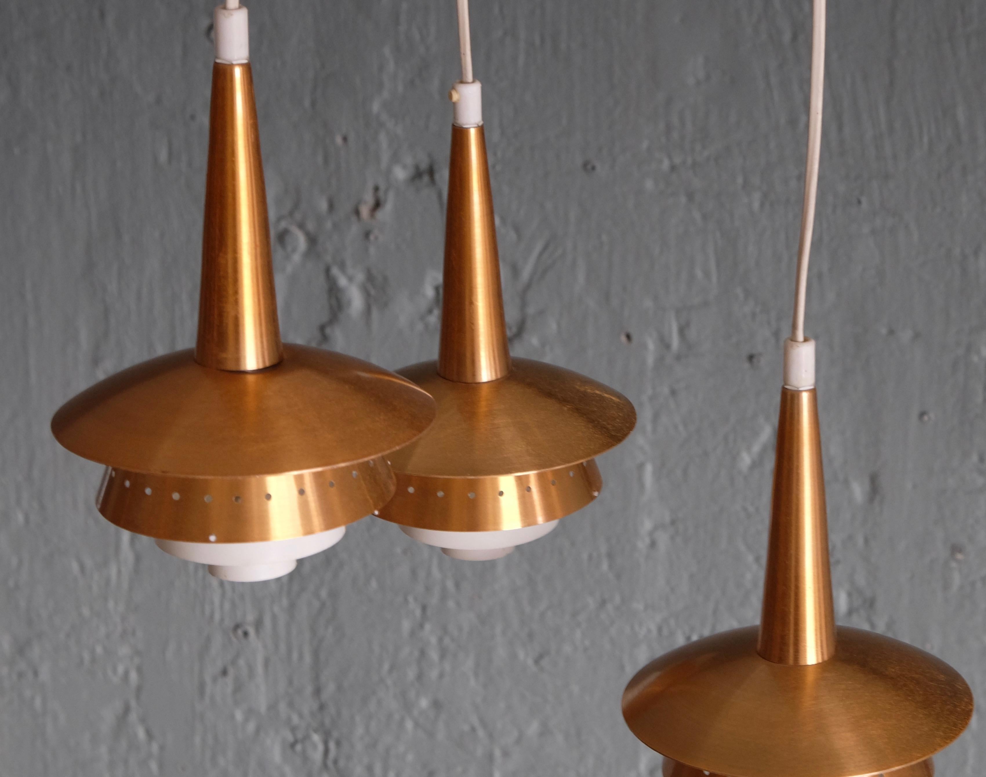 Danish Three-Armed Copper Ceiling Light, 1960s For Sale 2