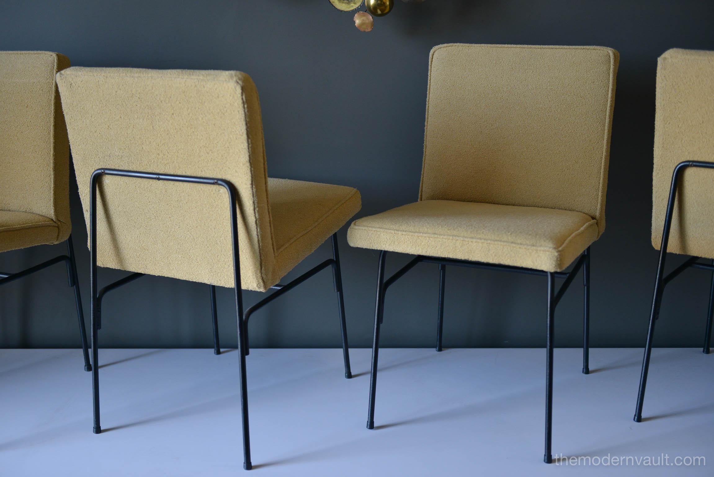 Bouclé Set of Four Iron Dining Chairs by Allan Gould, circa 1955