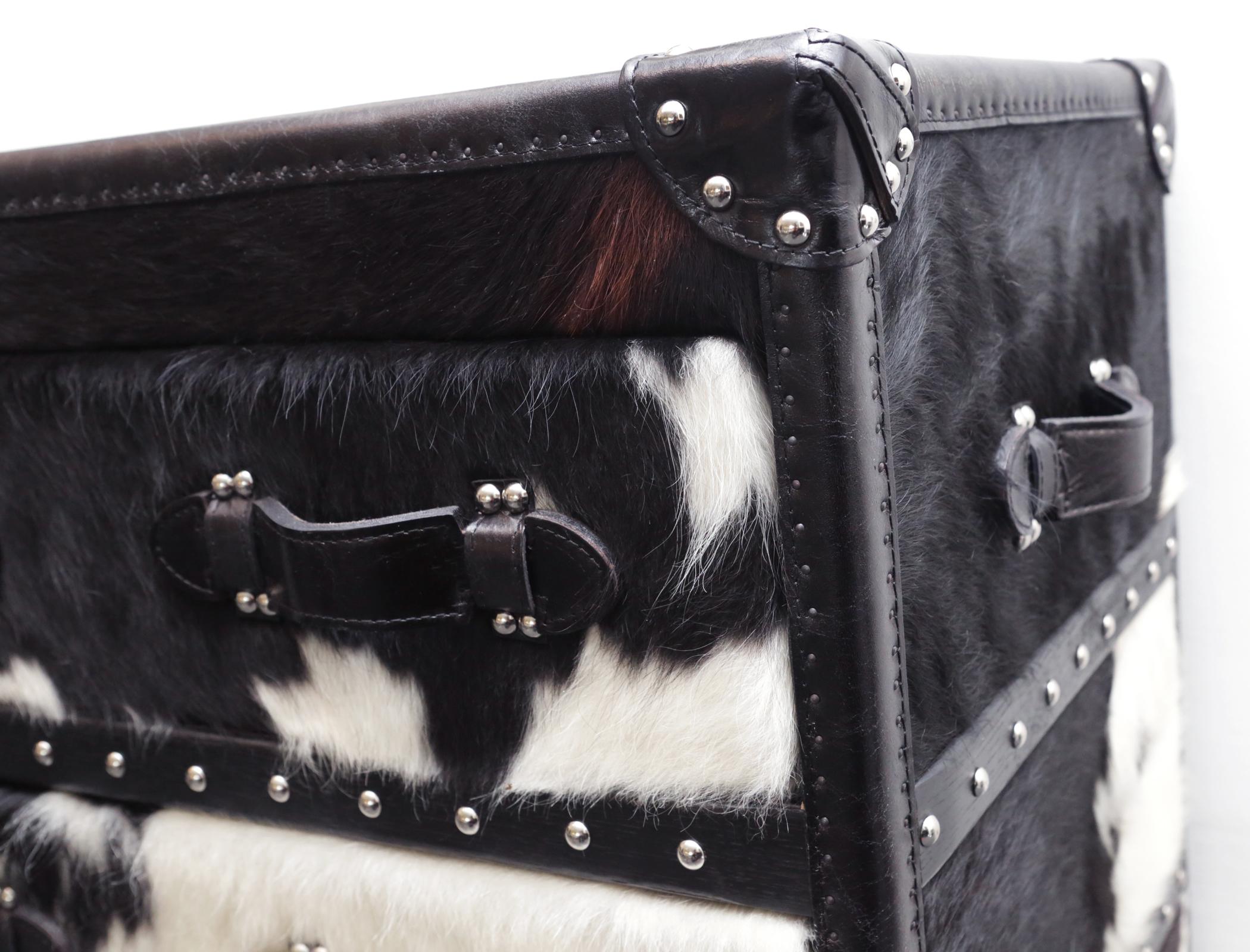 Blackened Wild Black and White Cowhide Long Chest For Sale