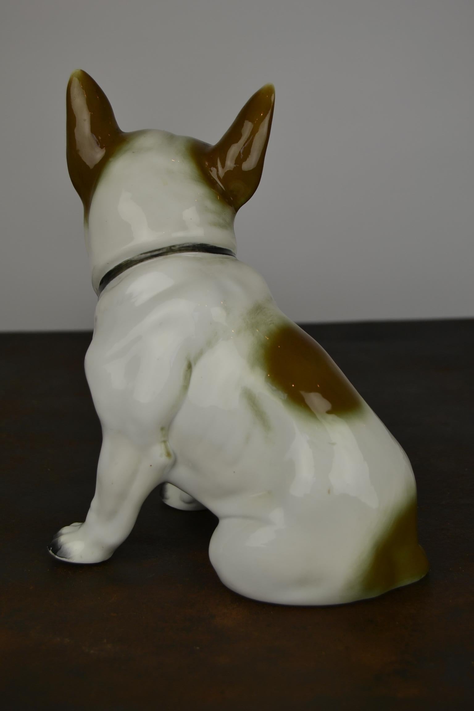 Porcelain French Bulldog Sculpture, Sitzendorf Germany, 1930s In Good Condition For Sale In Antwerp, BE