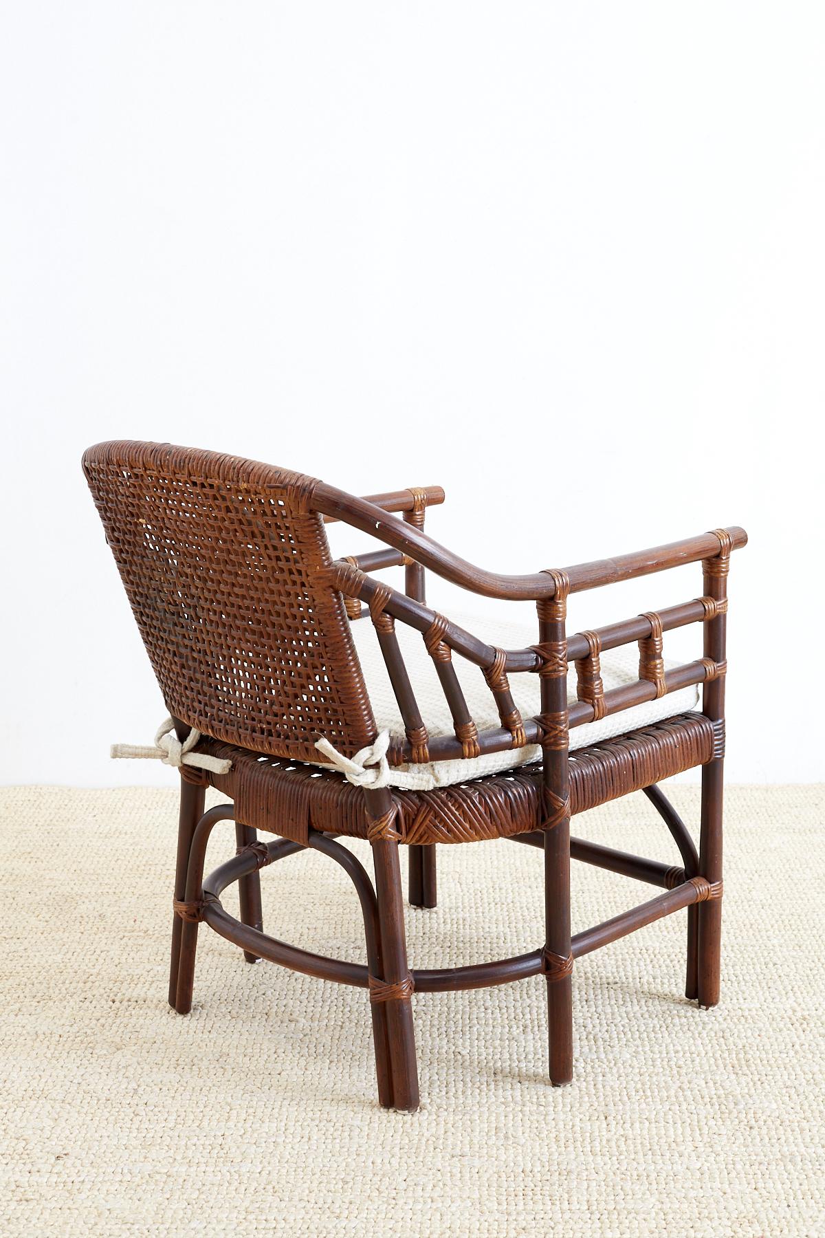 Rattan McGuire Style Bamboo Barrel Back Lounge Chairs