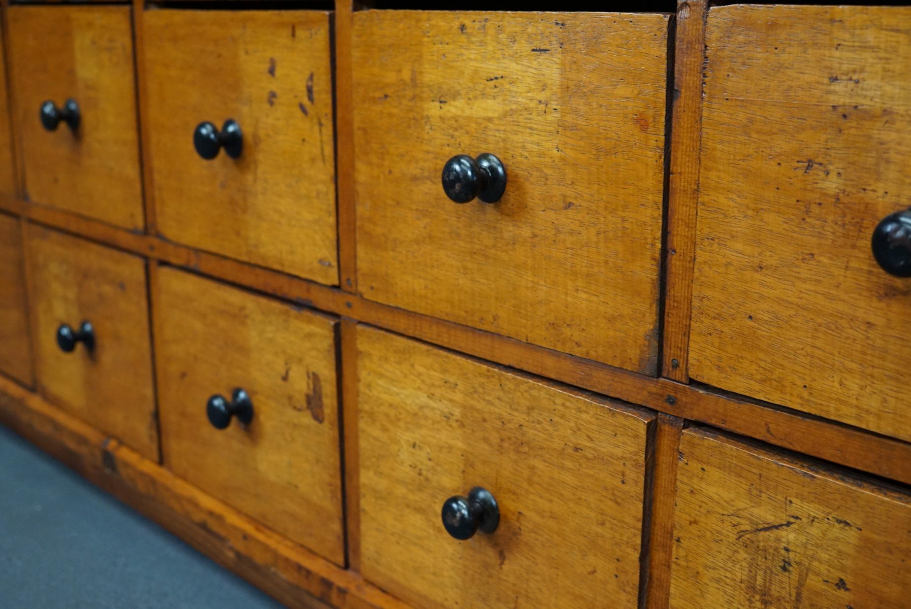 Mid-20th Century Dutch Pine Apothecary Cabinet or Bank of Drawers, 1940s