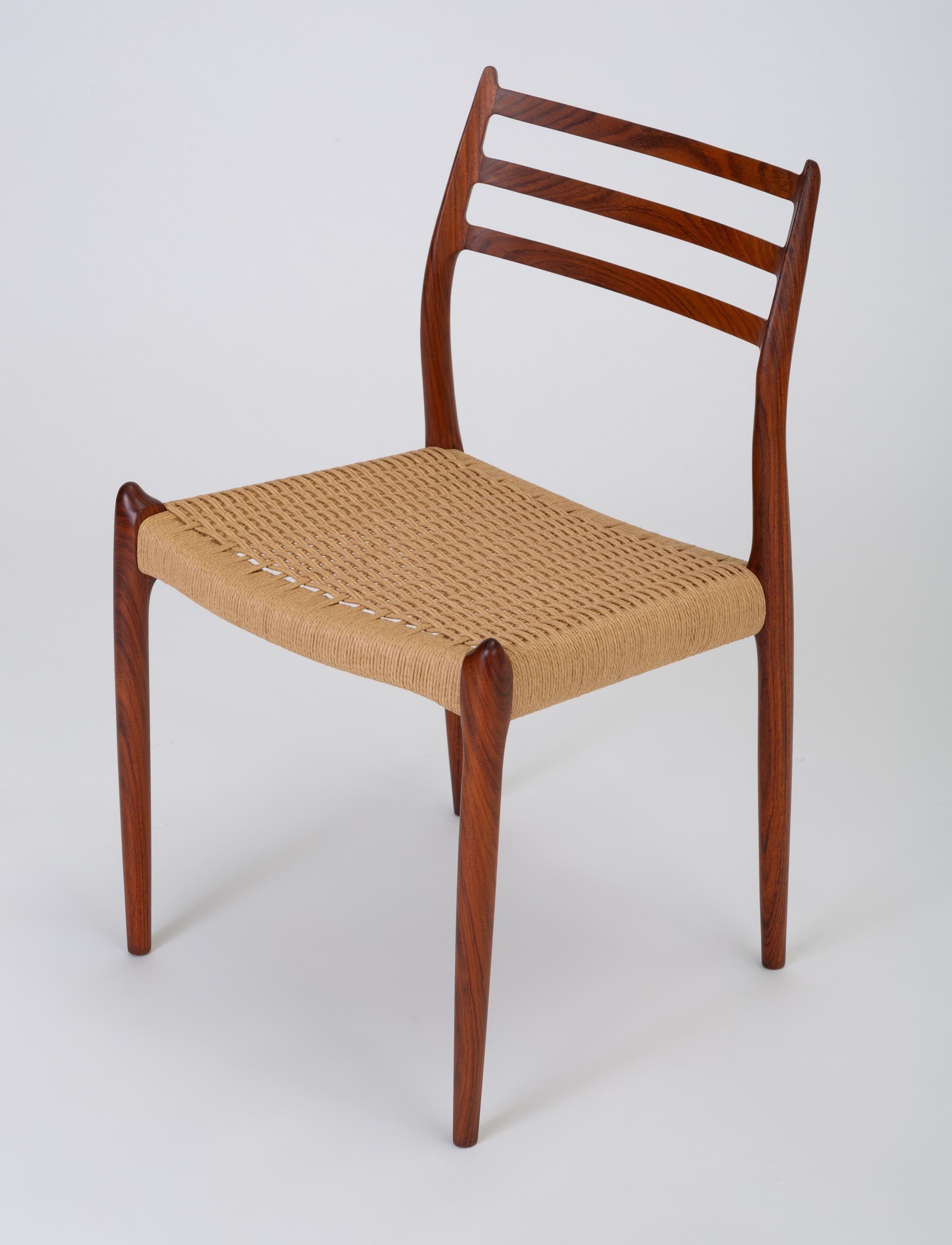 Papercord Set of Six Model 78 Rosewood Dining Chairs by N.O. Møller