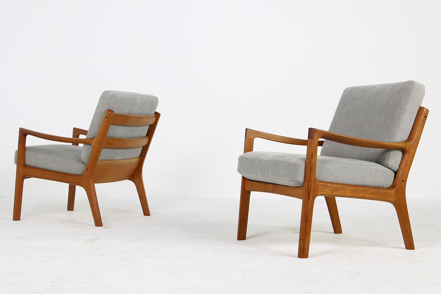 Fabric Pair of Danish Modern 1960s Teak Lounge Easy Chairs by Ole Wanscher, Denmark