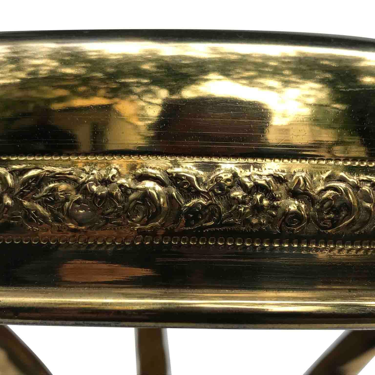 Mid-20th Century Italian Brass Smokers Table with Repoussé Engraved Round Top 4