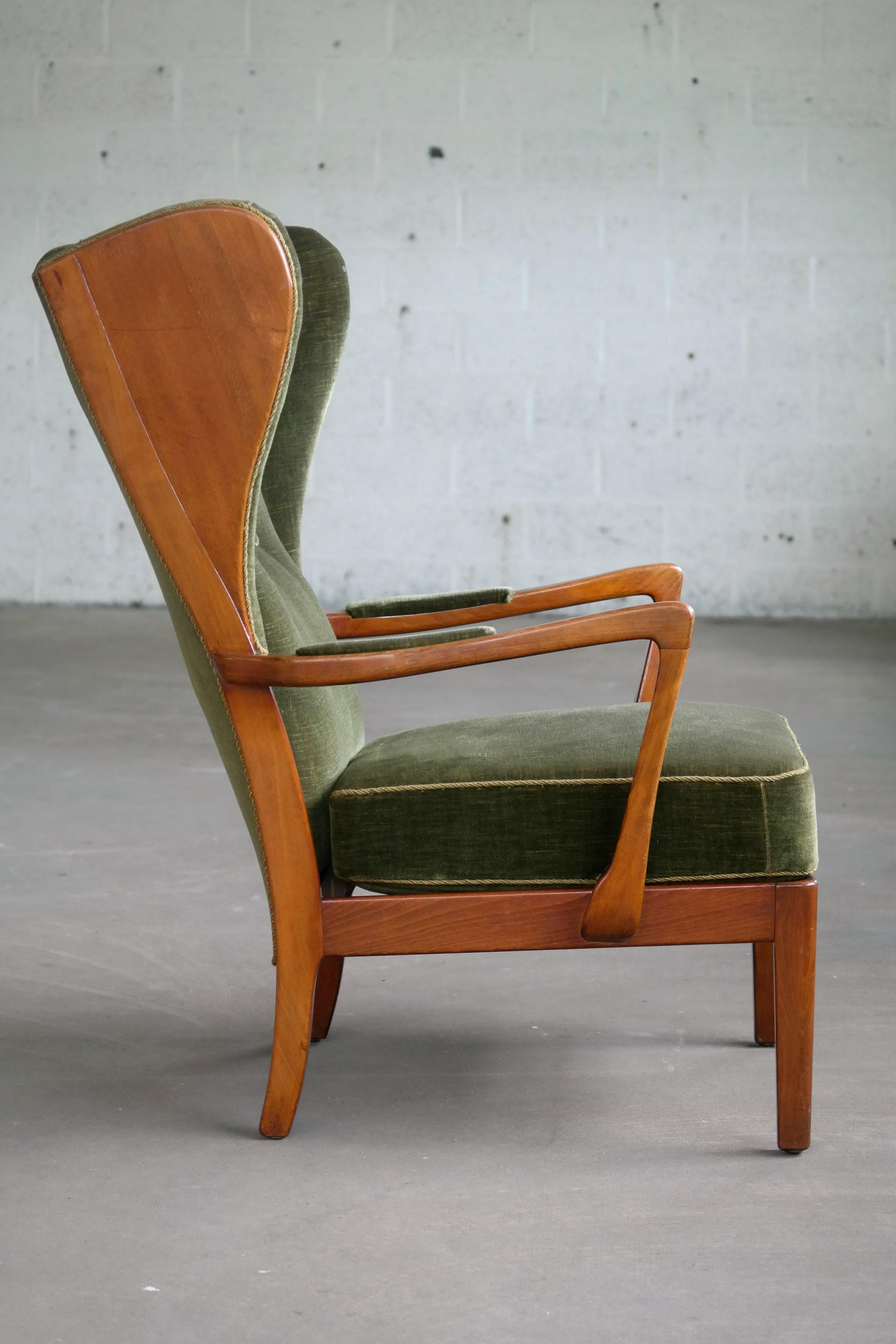 Danish Modern 1950s Highback Lounge Wing Chair Attributed to Fritz Hansen 1