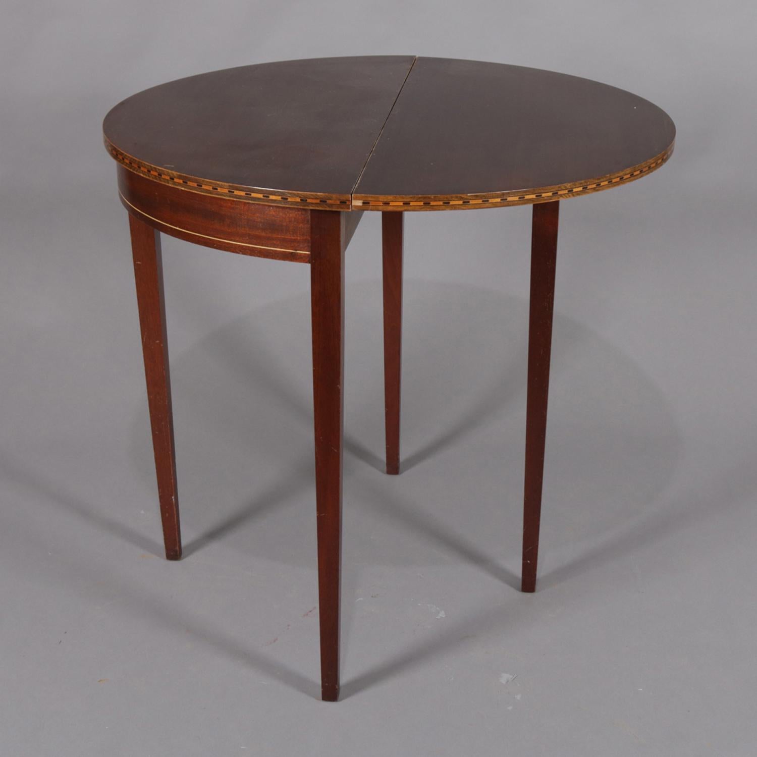 Ebonized Antique Hepplewhite Style Inlaid and Banded Mahogany Game Table by Brandt