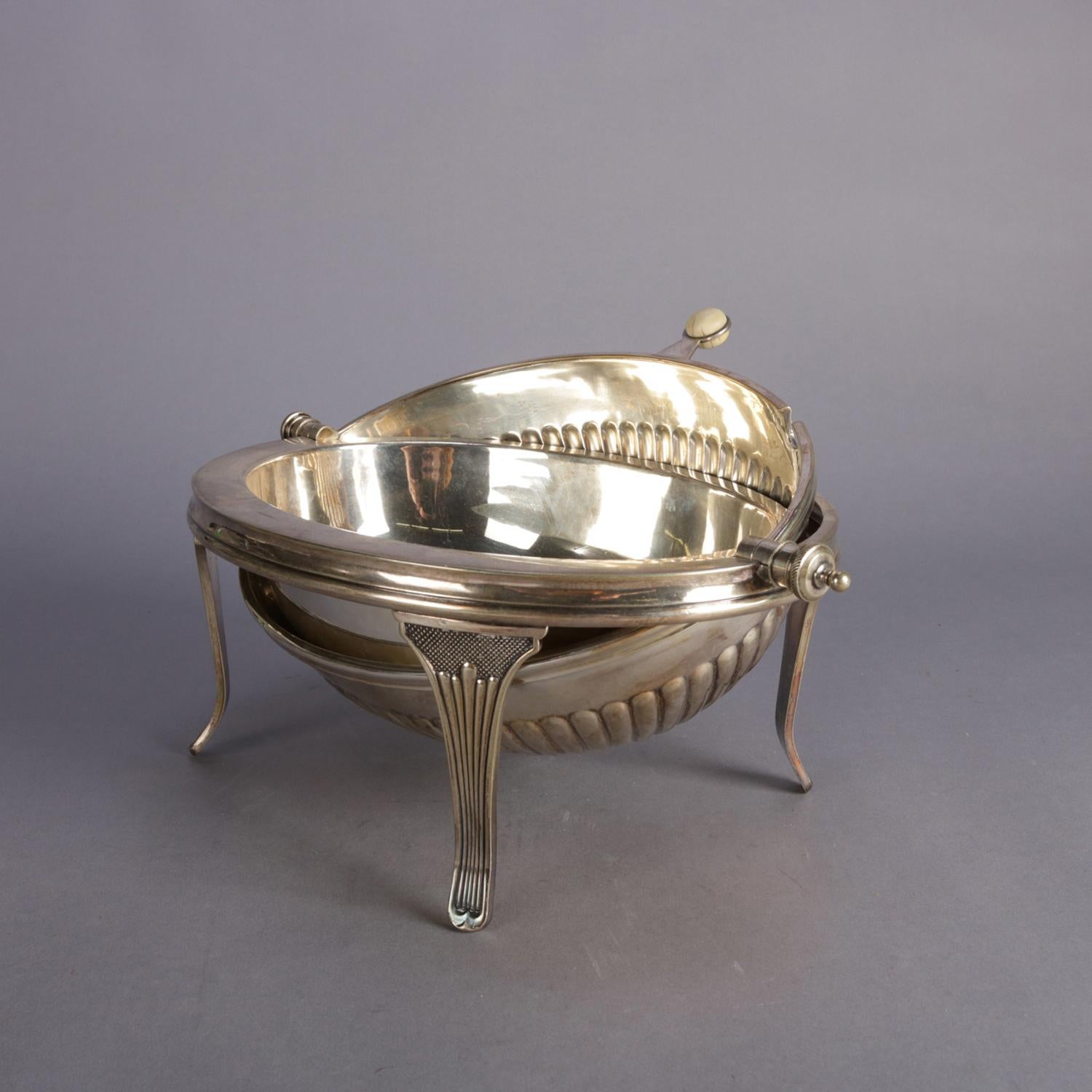 20th Century English Georgian Formal Silver Plate Serving Dish with Revolving Lid, circa 1920