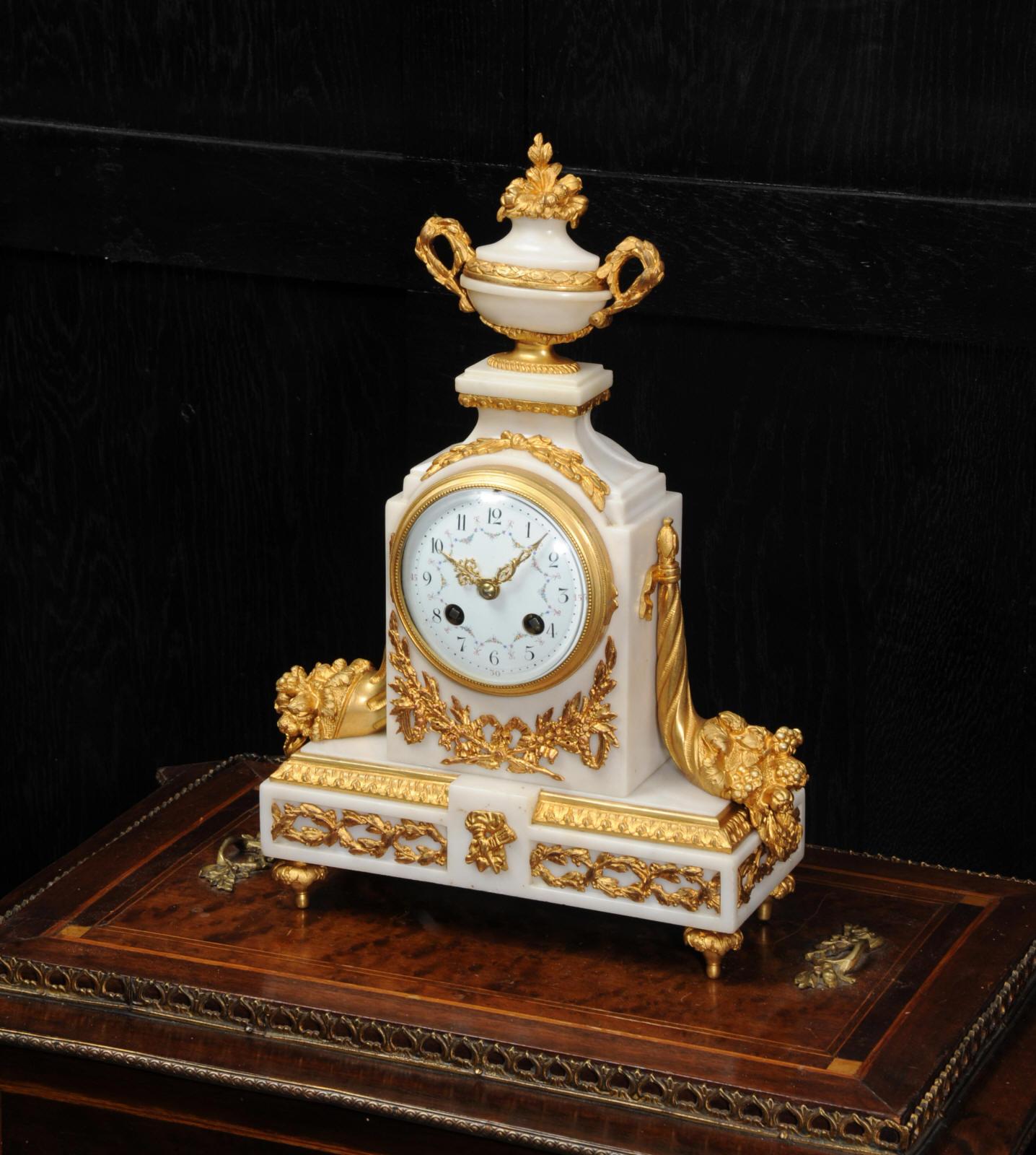 Antique French White Marble and Ormolu Boudoir Clock 2