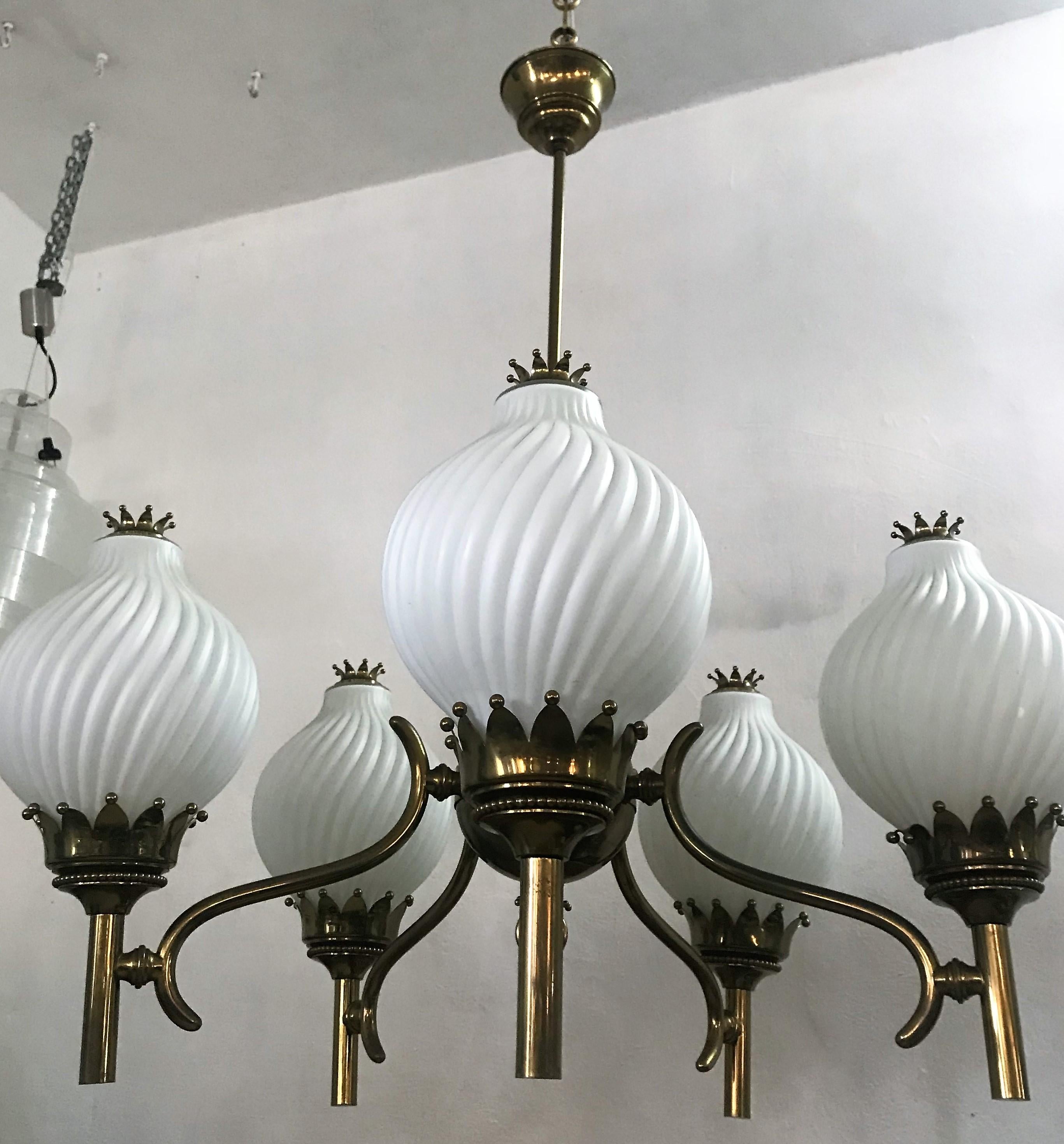 Brass Published Italian Chandelier by Angelo Lelli for Arredoluce, circa 1950