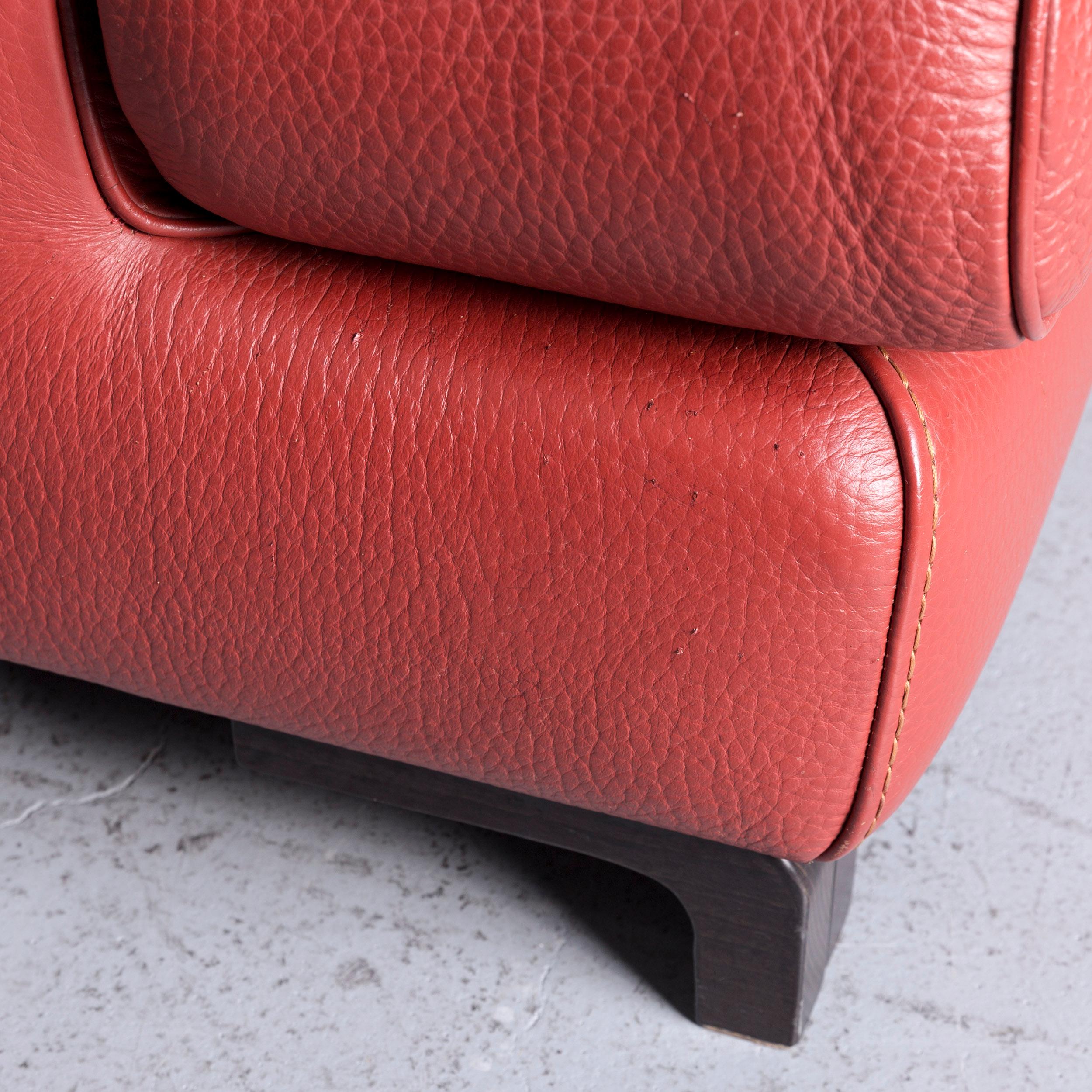Roche Bobois Designer Leather Sofa Red Two-Seat Couch In Good Condition In Cologne, DE