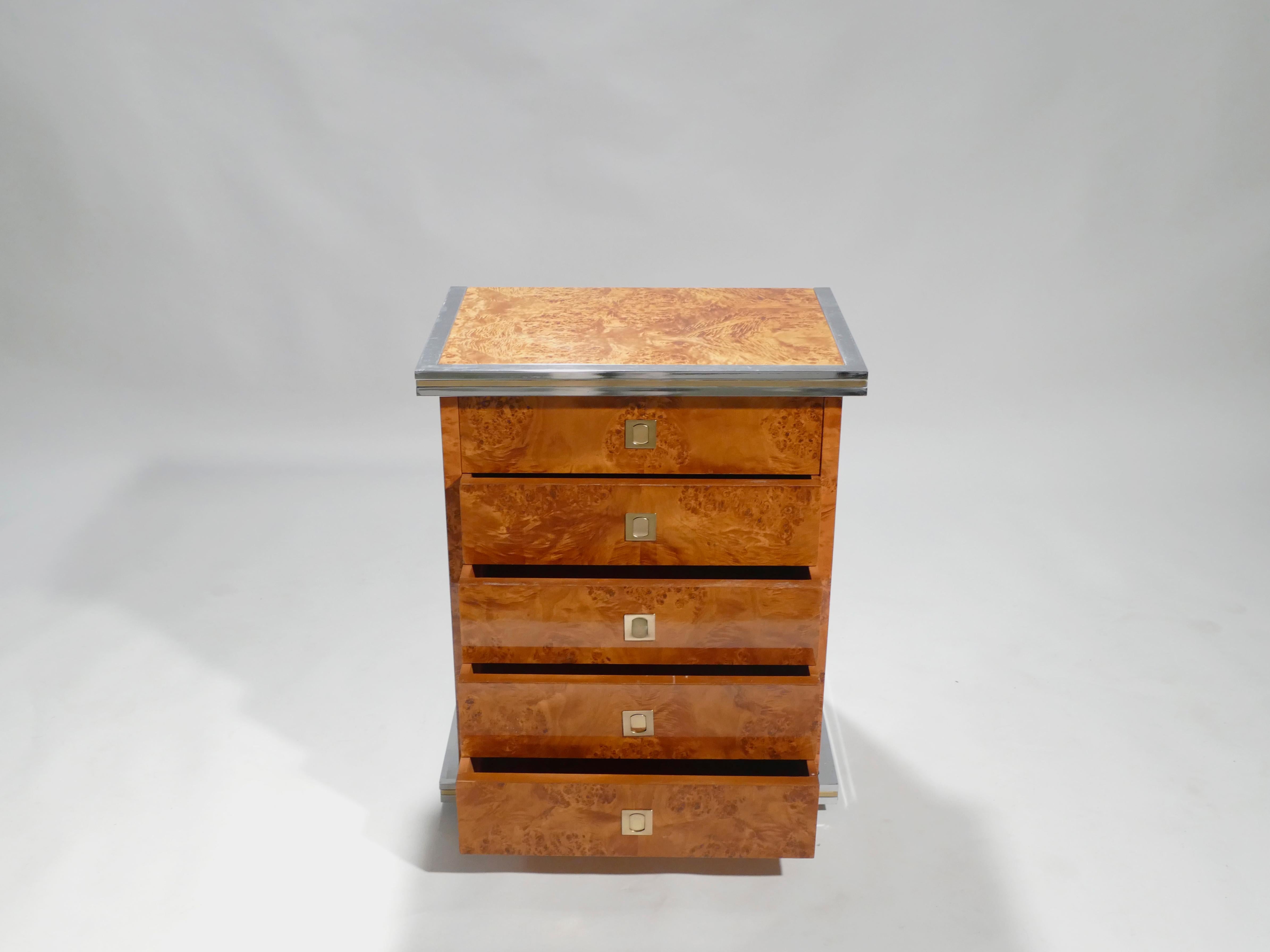 Willy Rizzo Burl Brass Chest of Drawers, 1970s 1