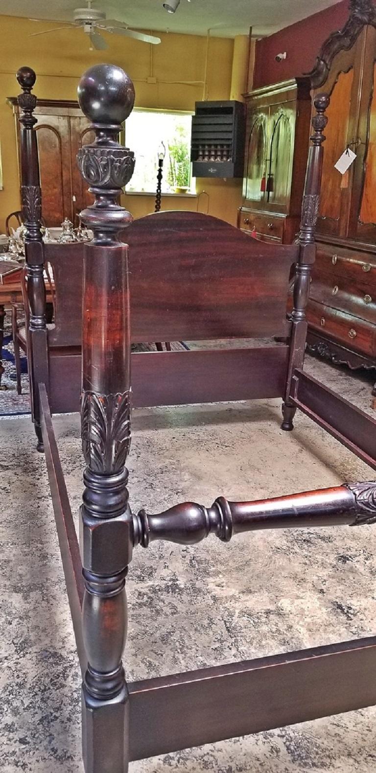 Hand-Carved 19th Century American Mahogany Rice Four-Poster Bed
