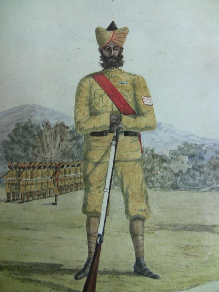 19th Century Anglo-Indian Sikh Regiment Watercolor 1