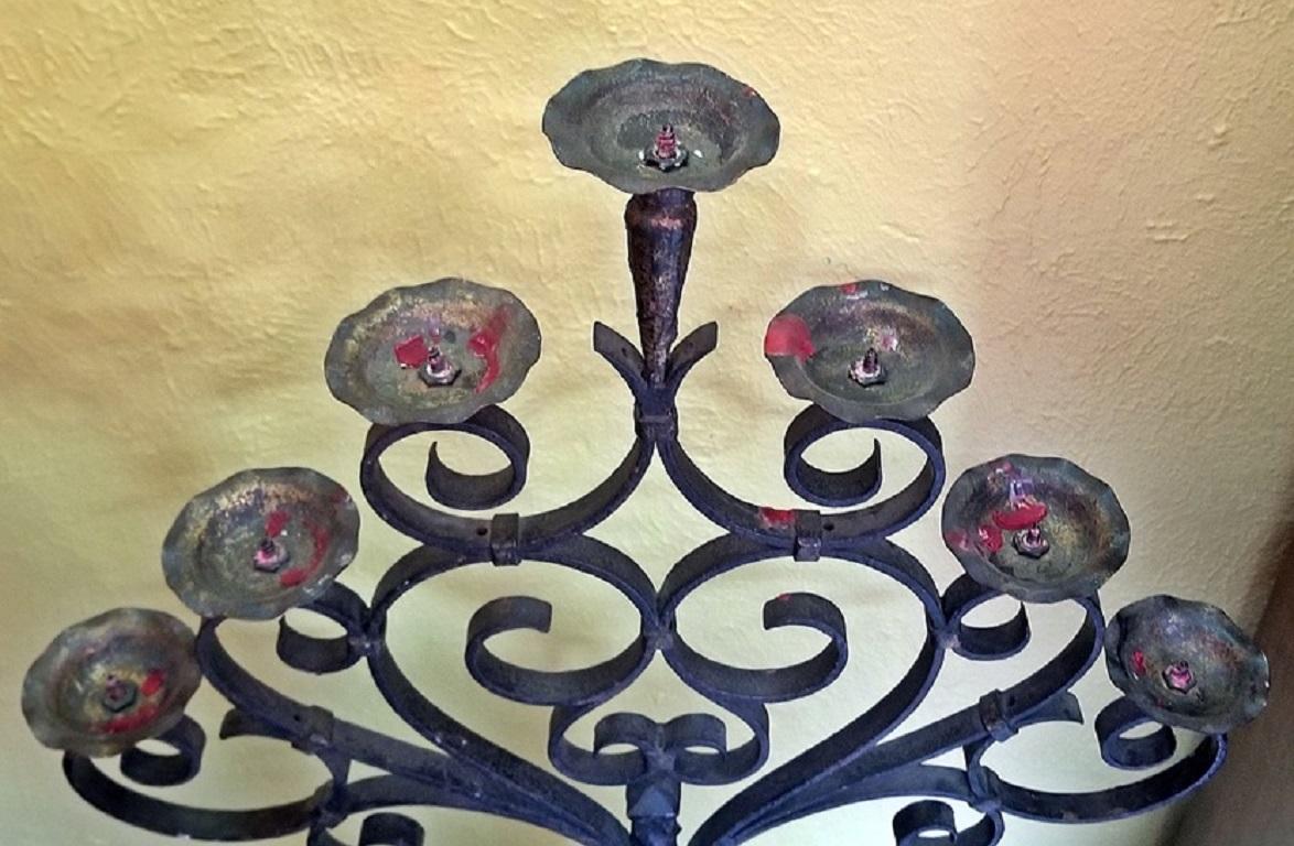 18th Century Spanish Cast Iron Floor Candelabra In Excellent Condition In Dallas, TX