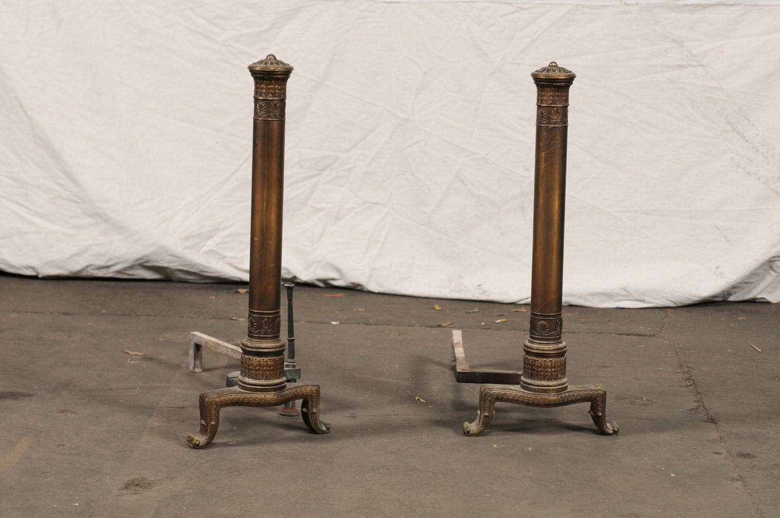 Pair of 19th Century Neoclassical Tall Bronze Andirons For Sale 5