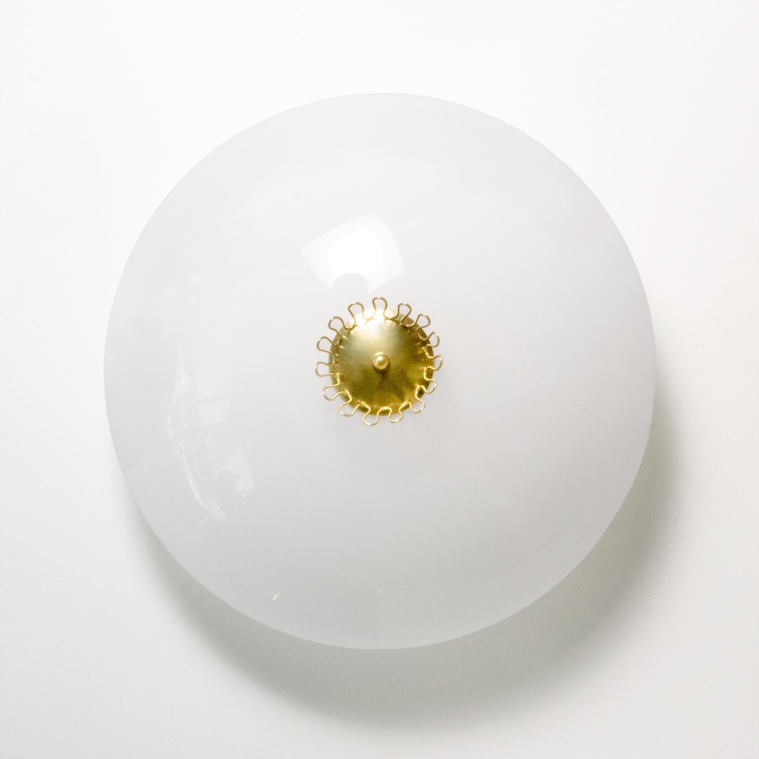 Scandinavian Modern Idman Oy Opal Glass and Brass Flush-Mount 2