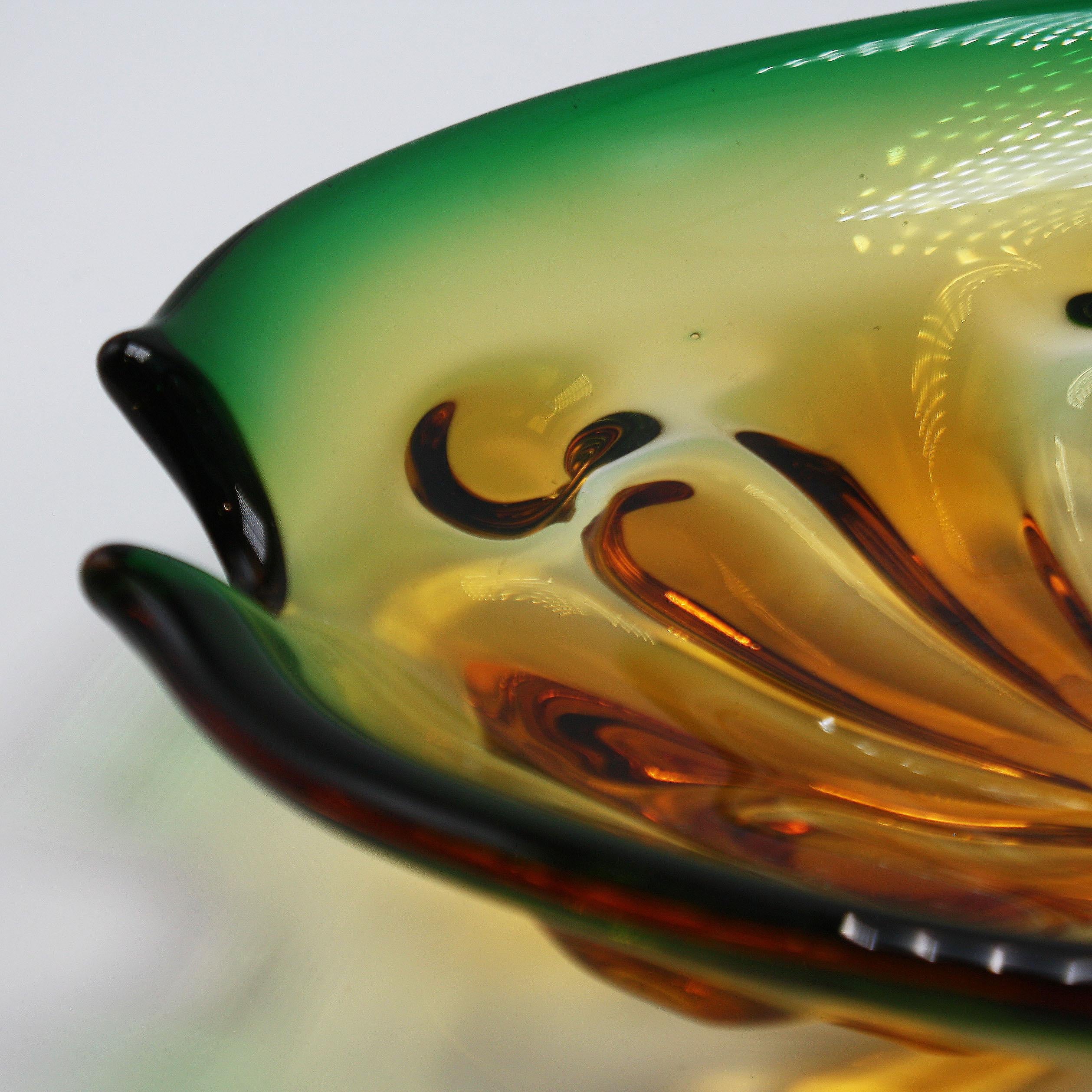 Amber and Green Murano Glass Bowl, circa 1960 2