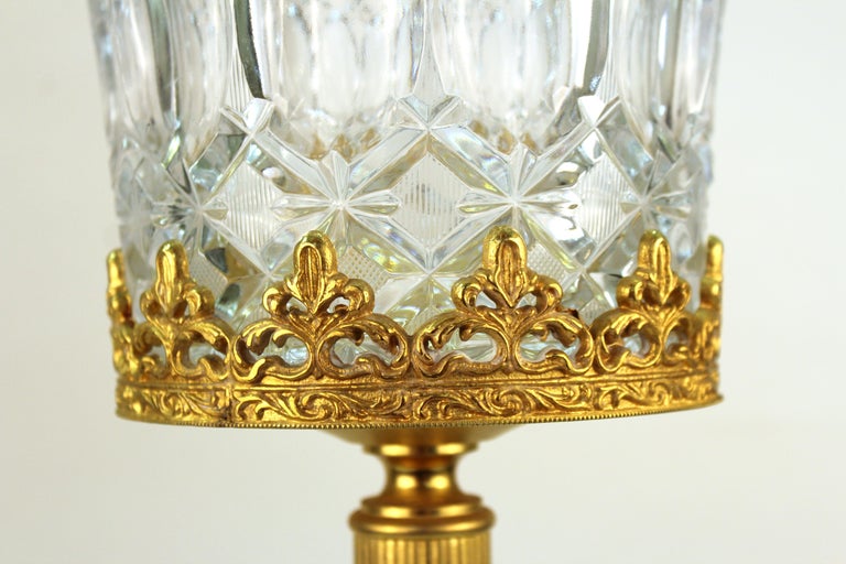 Midcentury German Champagne Bucket in Crystal with Gilt Gold Stand at
