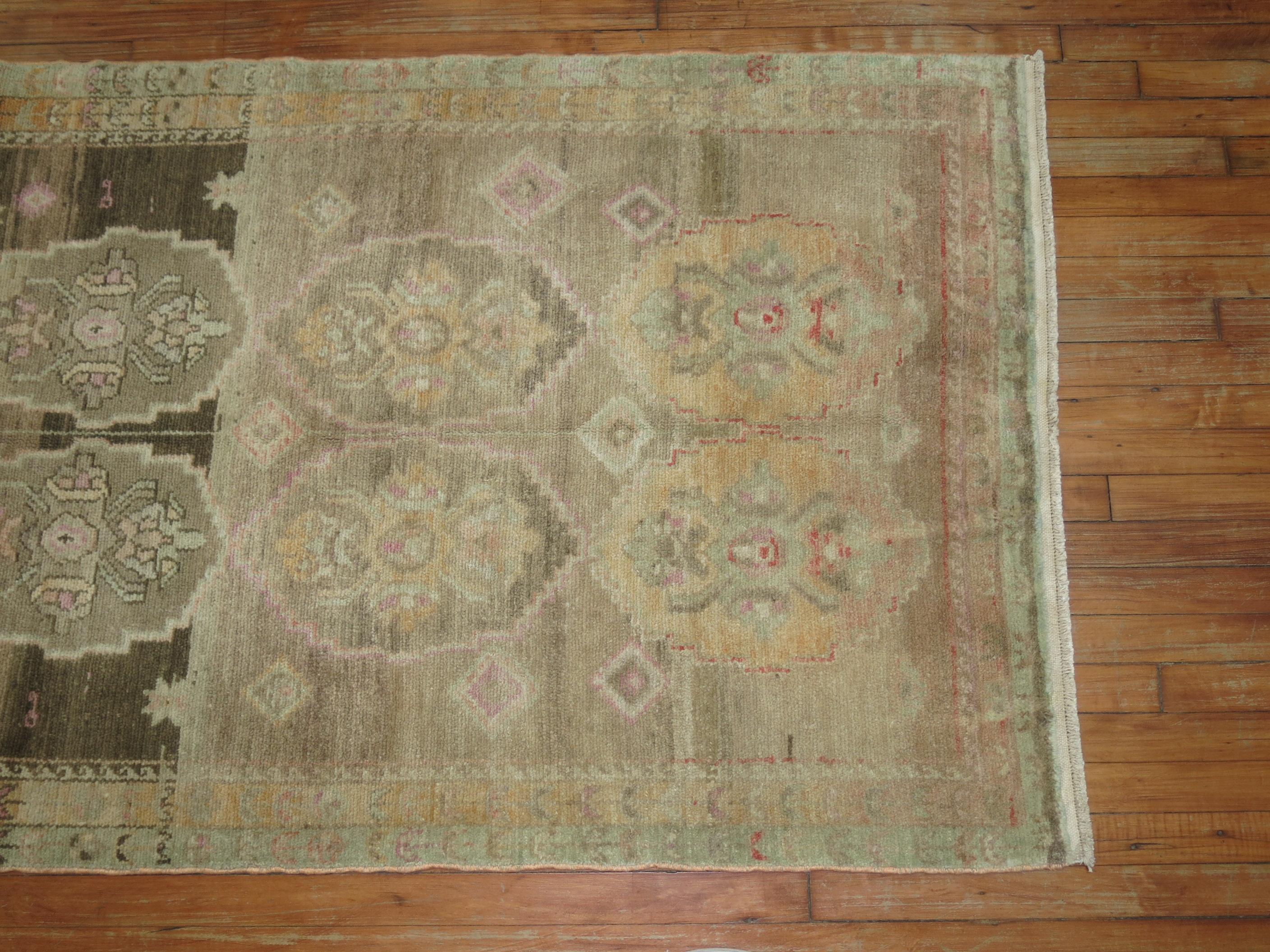 Turkish Oushak Runner with Pink Hues For Sale 1